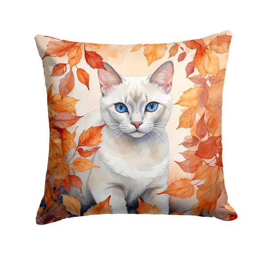 Buy this Foreign White Cat in Fall Leaves Throw Pillow