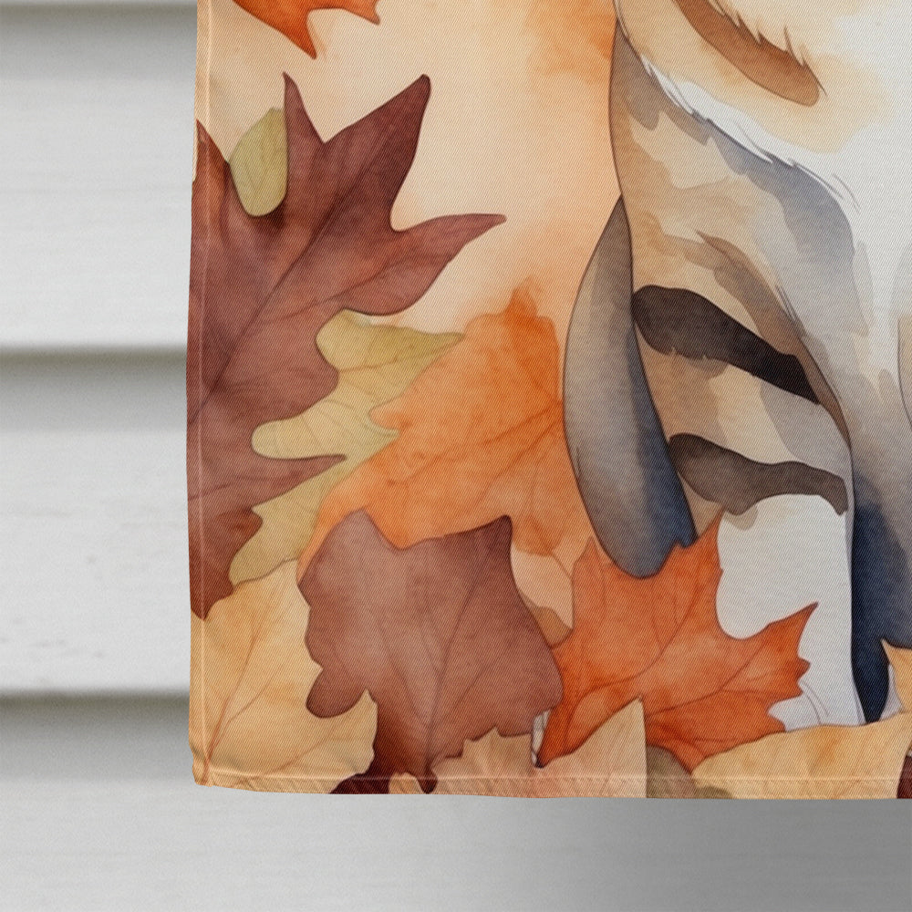 German Rex Cat in Fall Leaves House Flag