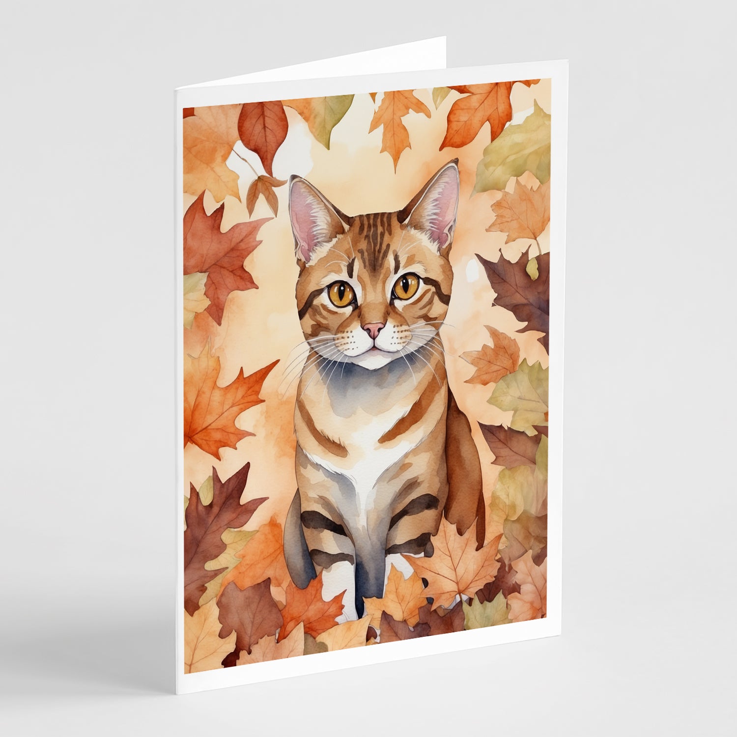 Buy this German Rex Cat in Fall Leaves Greeting Cards Pack of 8