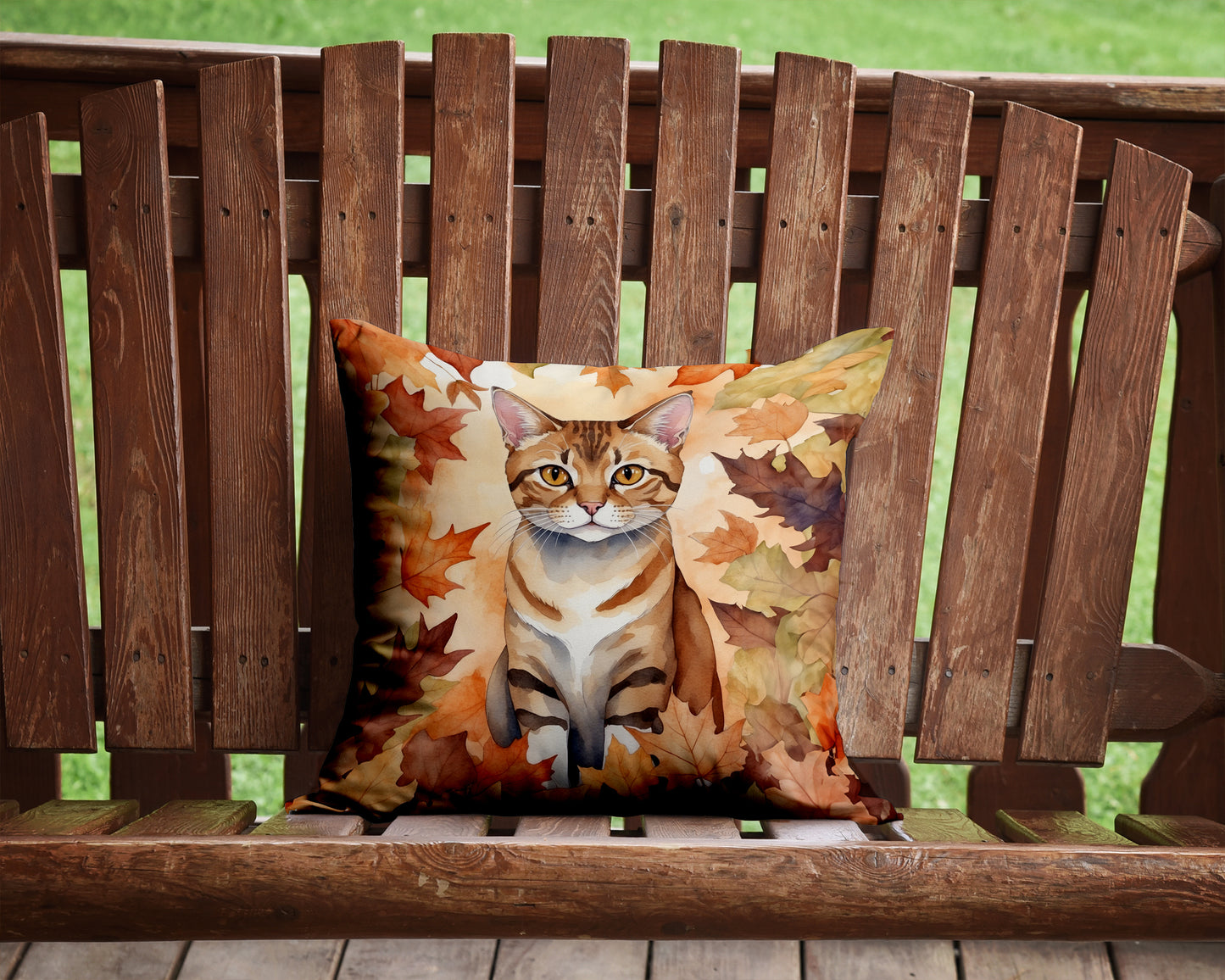 German Rex Cat in Fall Leaves Throw Pillow