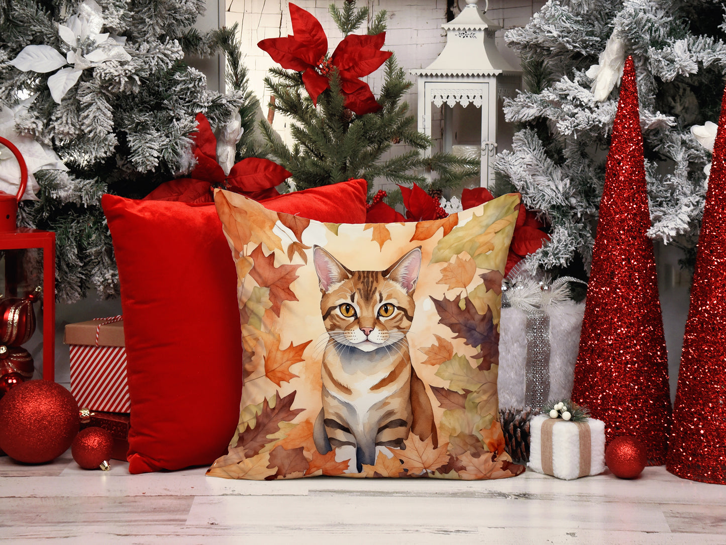 German Rex Cat in Fall Leaves Throw Pillow