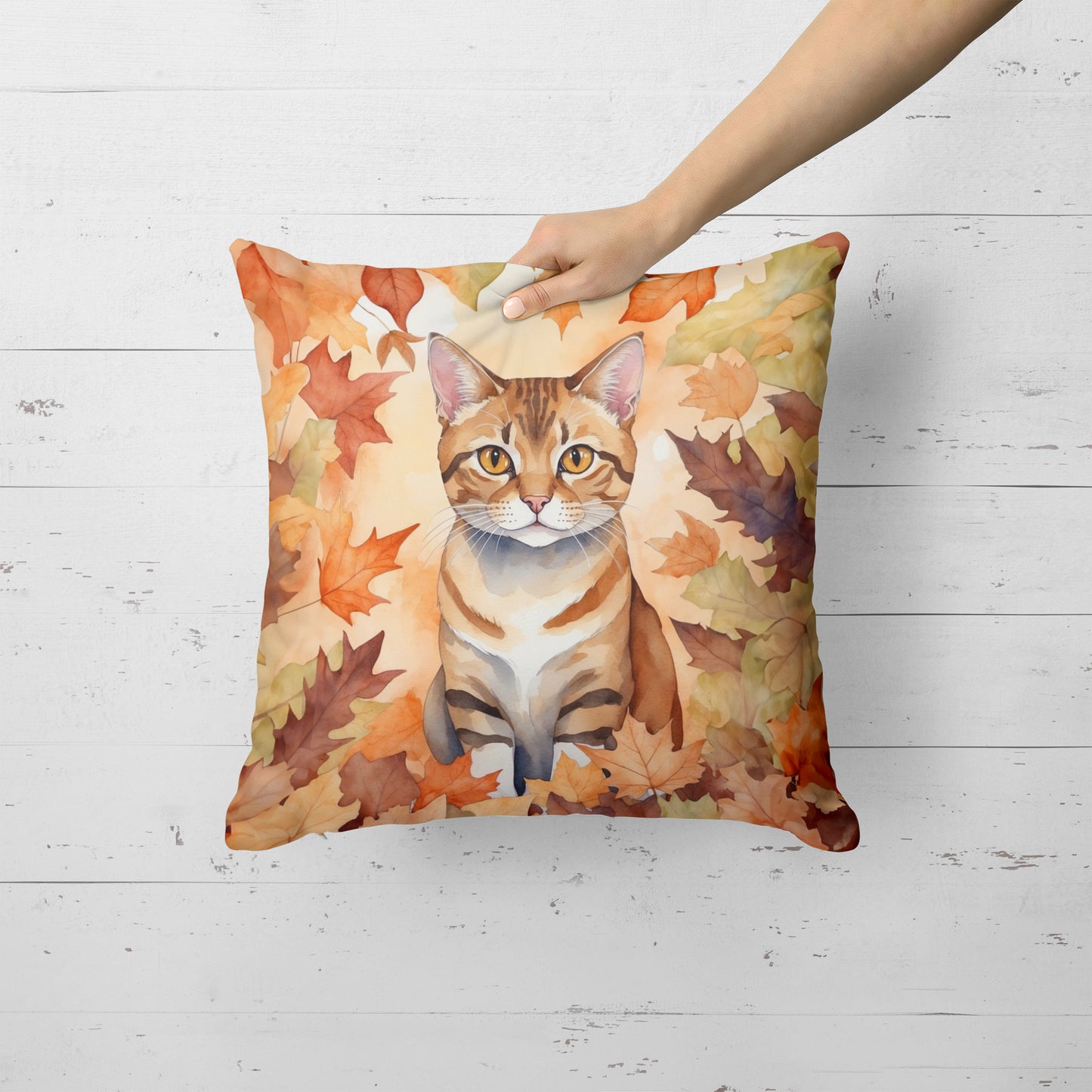 German Rex Cat in Fall Leaves Throw Pillow