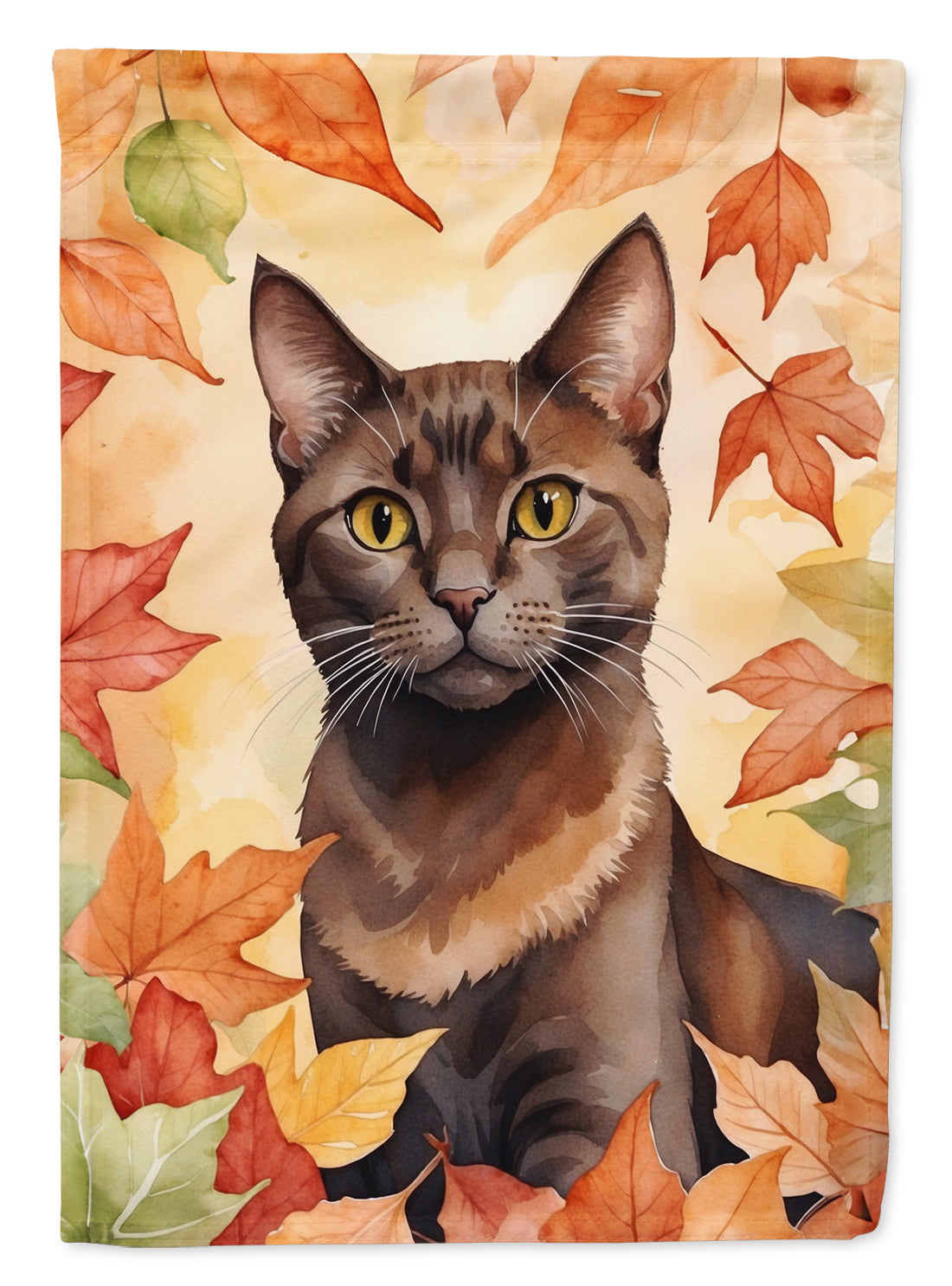 Buy this Havana Brown Cat in Fall Leaves House Flag