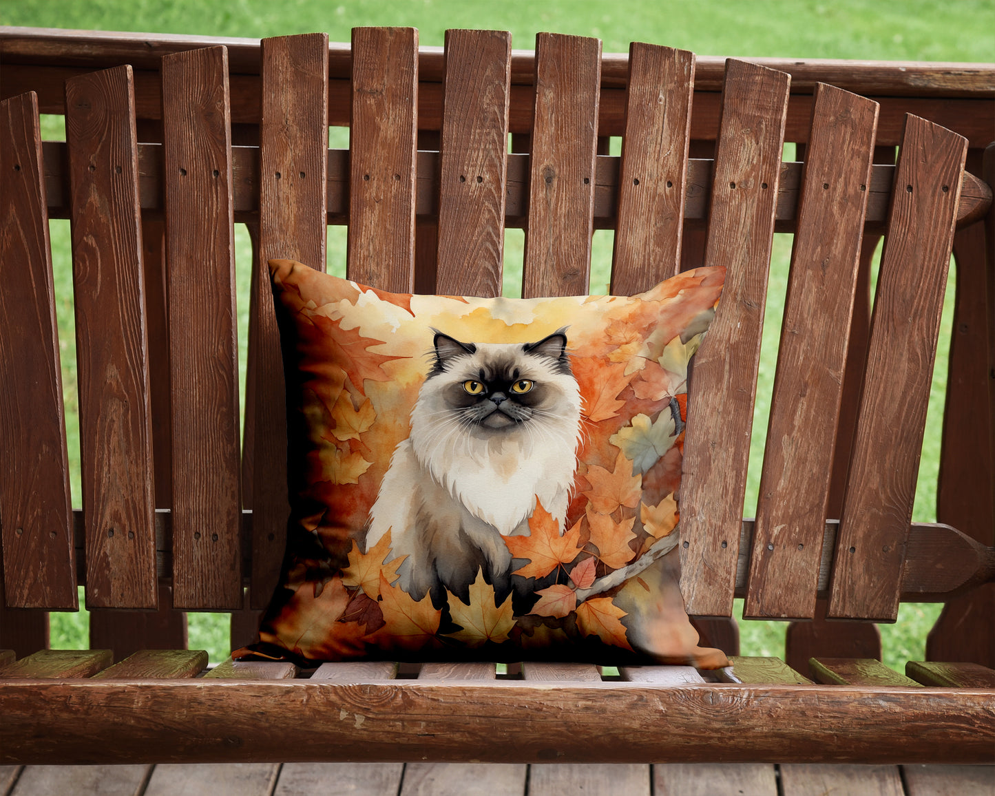 Himalayan Cat in Fall Leaves Throw Pillow