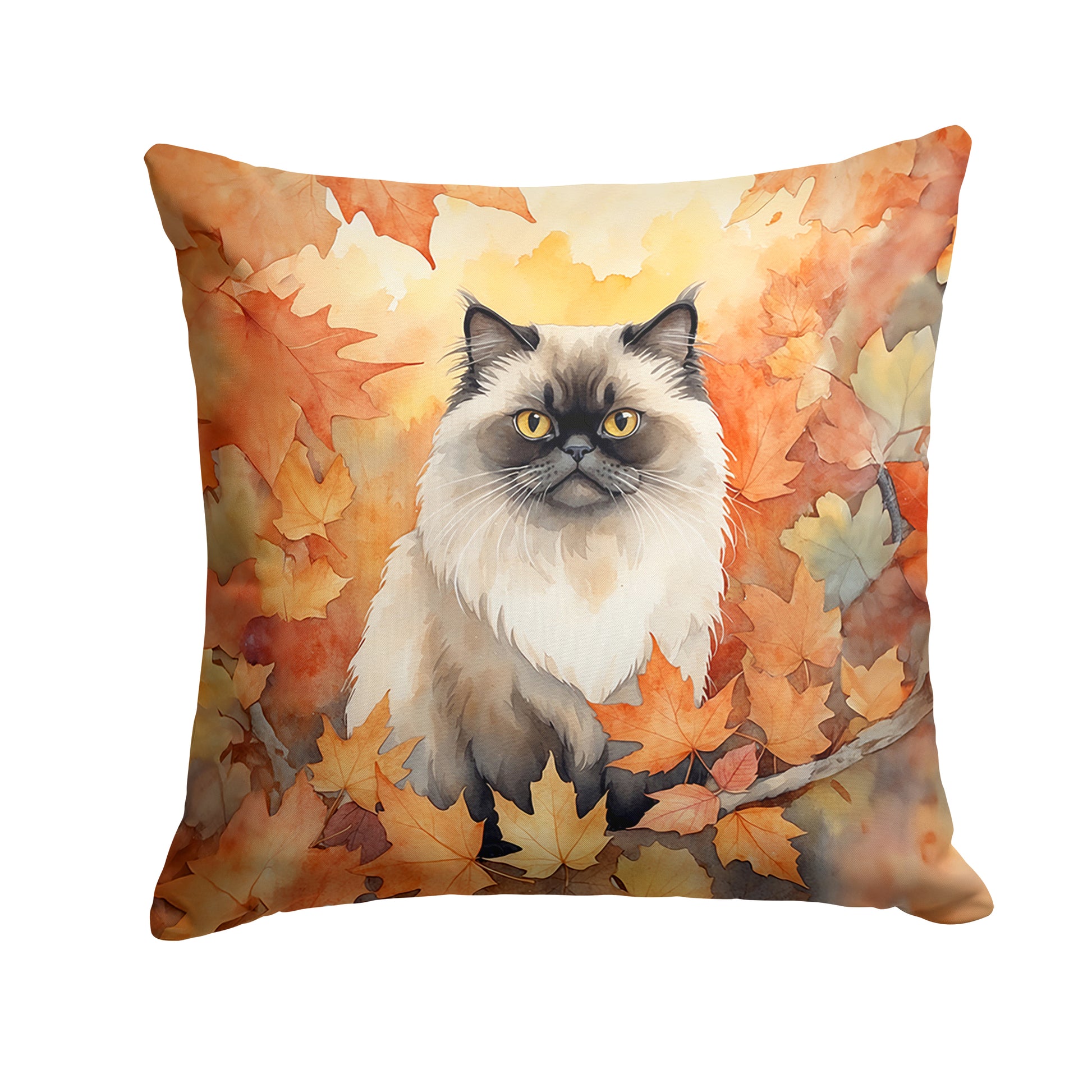 Buy this Himalayan Cat in Fall Leaves Throw Pillow