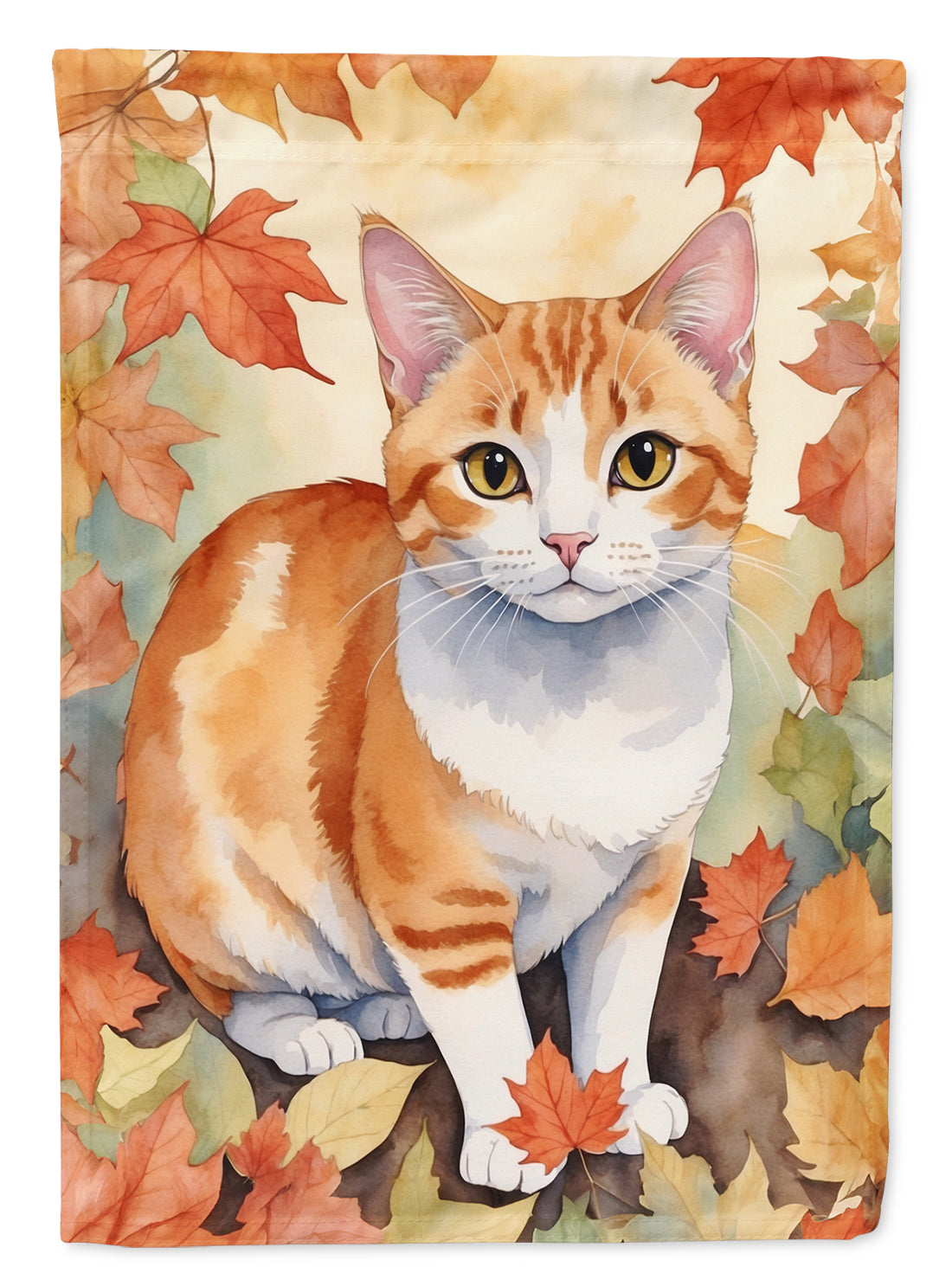Buy this Japanese Bobtail Cat in Fall Leaves Garden Flag