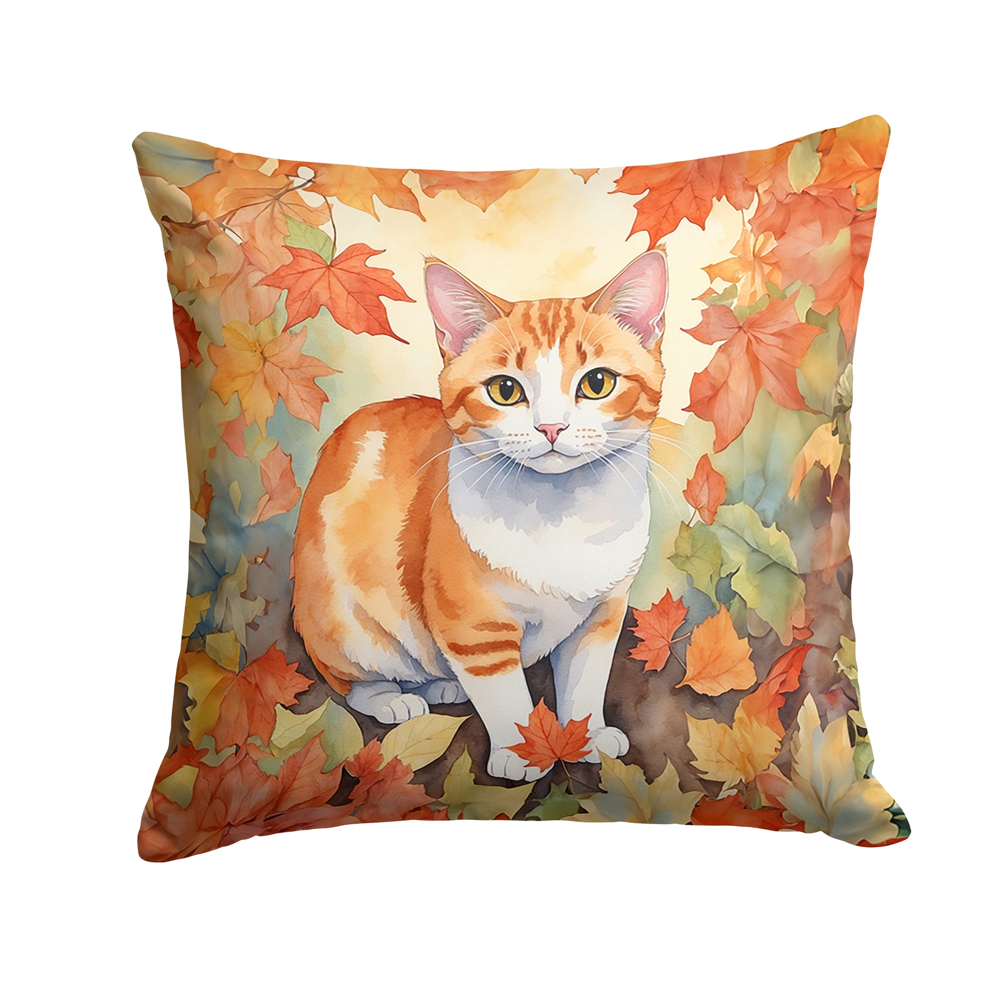 Buy this Japanese Bobtail Cat in Fall Leaves Throw Pillow