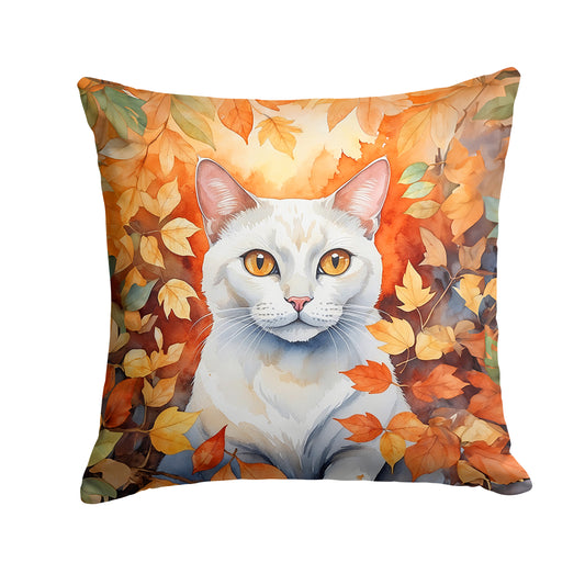 Buy this Khao Manee Cat in Fall Leaves Throw Pillow