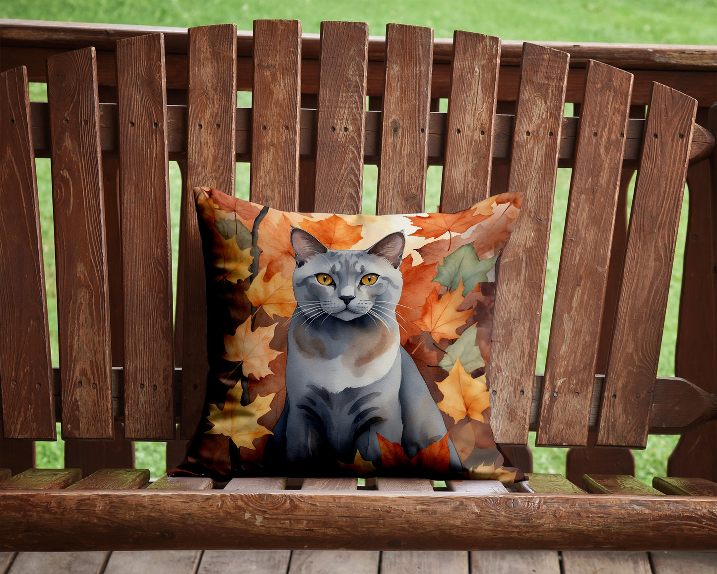 Korat Cat in Fall Leaves Throw Pillow