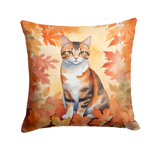 Buy this Korean Bobtail Cat in Fall Leaves Throw Pillow