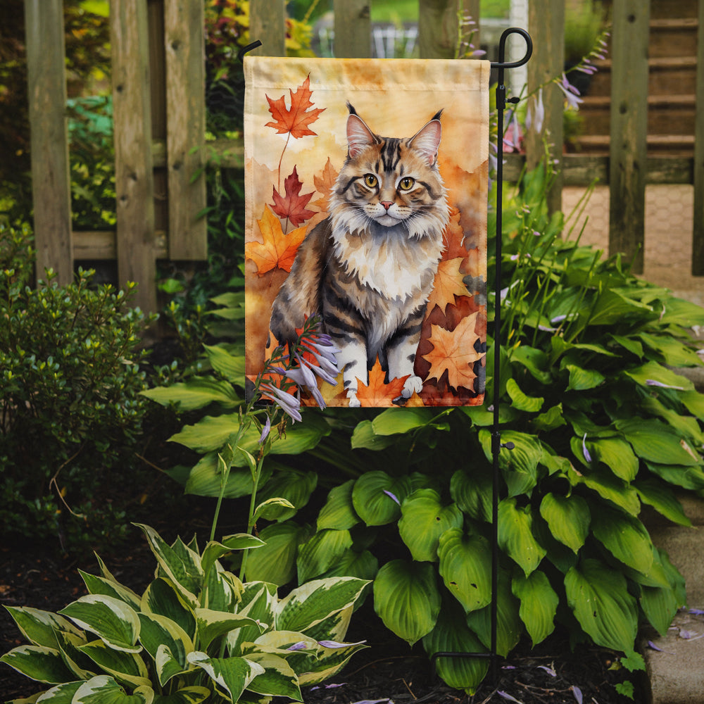 Kurilian Bobtail Cat in Fall Leaves Garden Flag