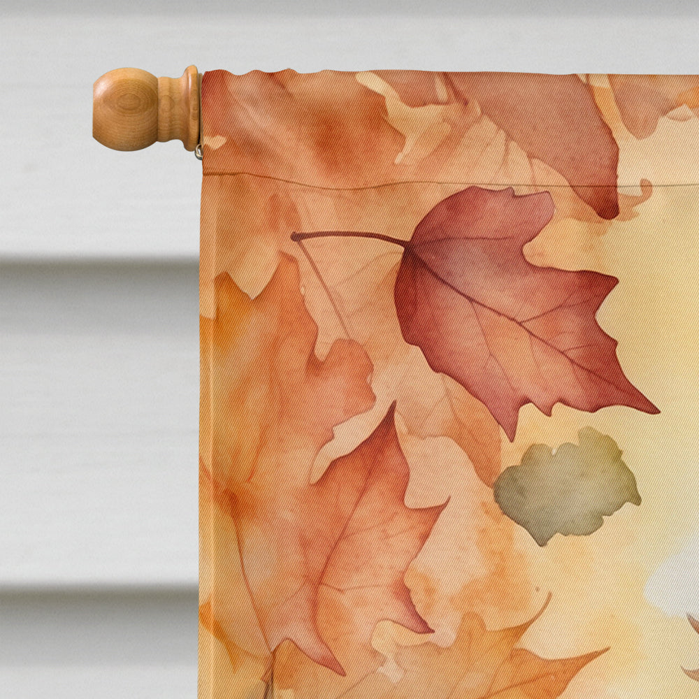 La Perm Cat in Fall Leaves House Flag