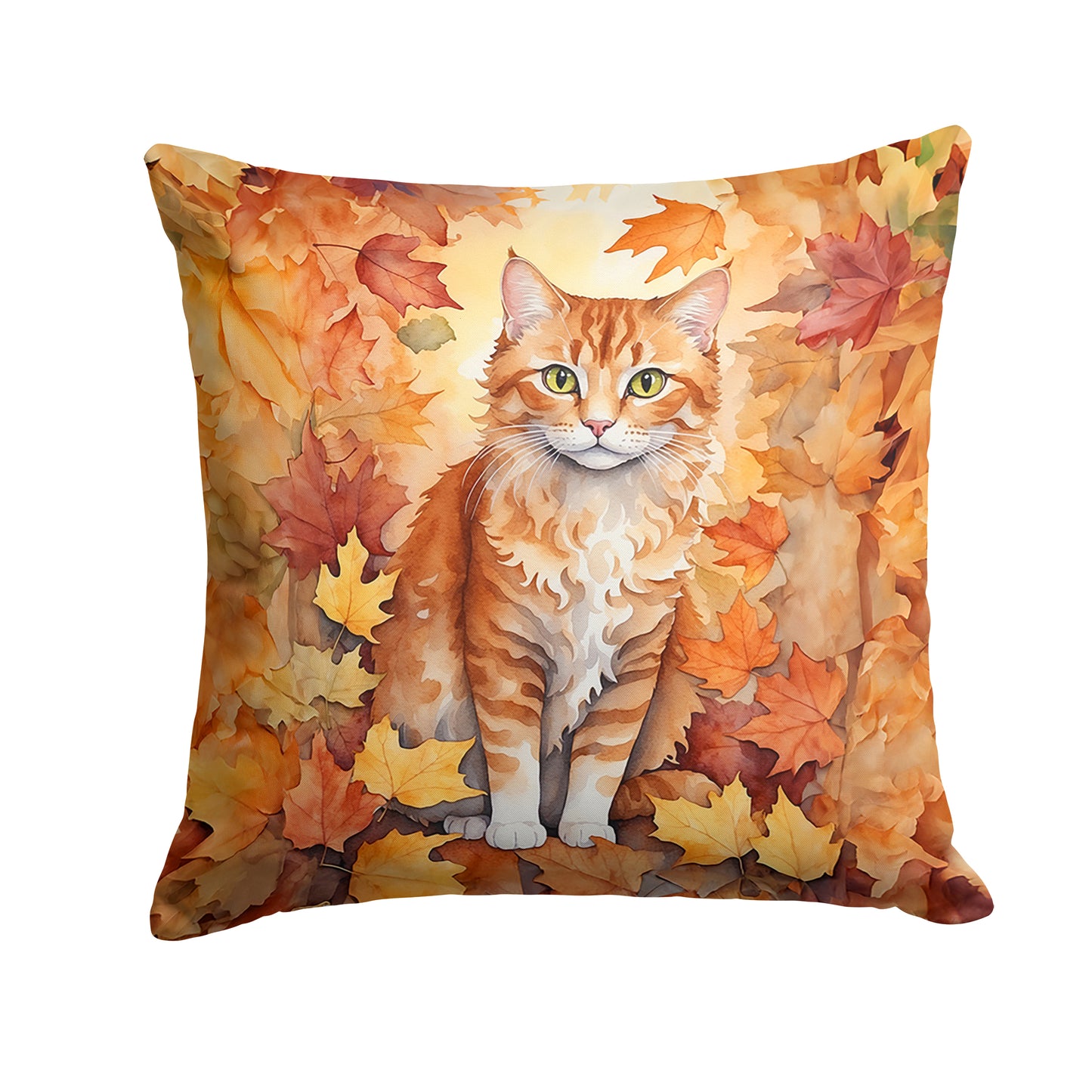 Buy this La Perm Cat in Fall Leaves Throw Pillow