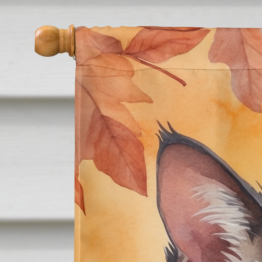 Lykoi Cat in Fall Leaves House Flag