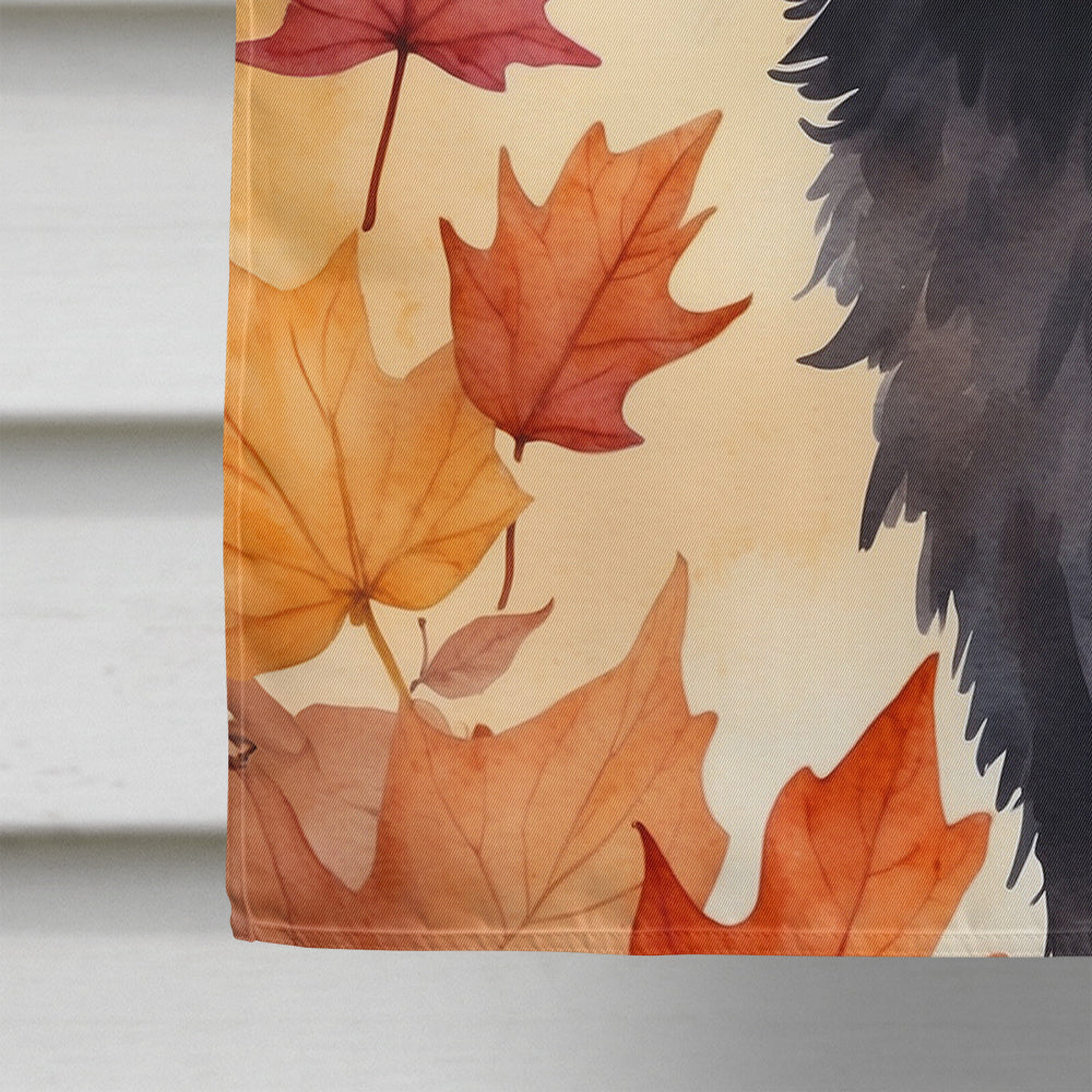 Lykoi Cat in Fall Leaves House Flag