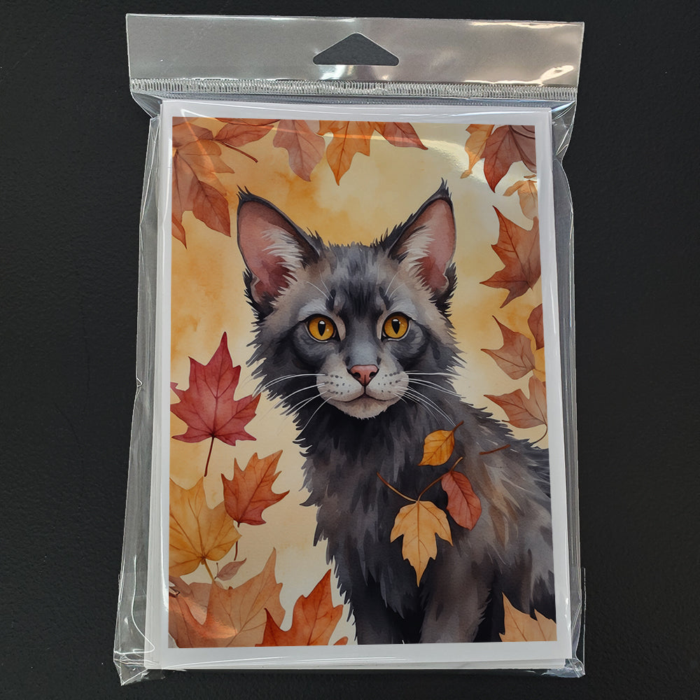 Lykoi Cat in Fall Leaves Greeting Cards Pack of 8