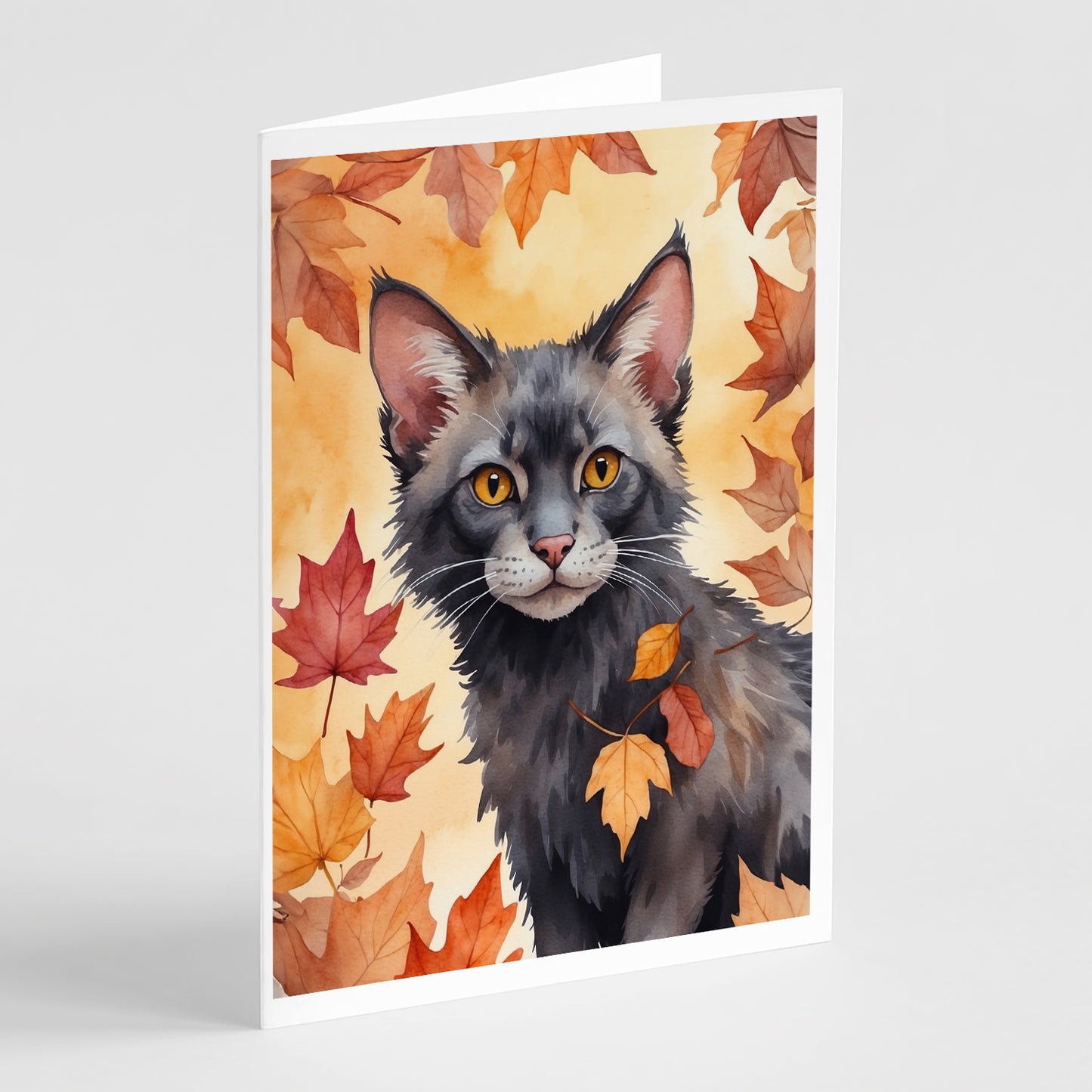 Buy this Lykoi Cat in Fall Leaves Greeting Cards Pack of 8