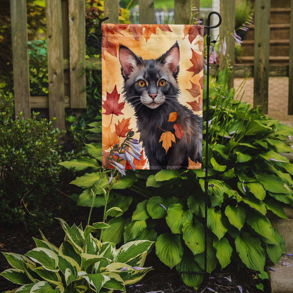 Lykoi Cat in Fall Leaves Garden Flag