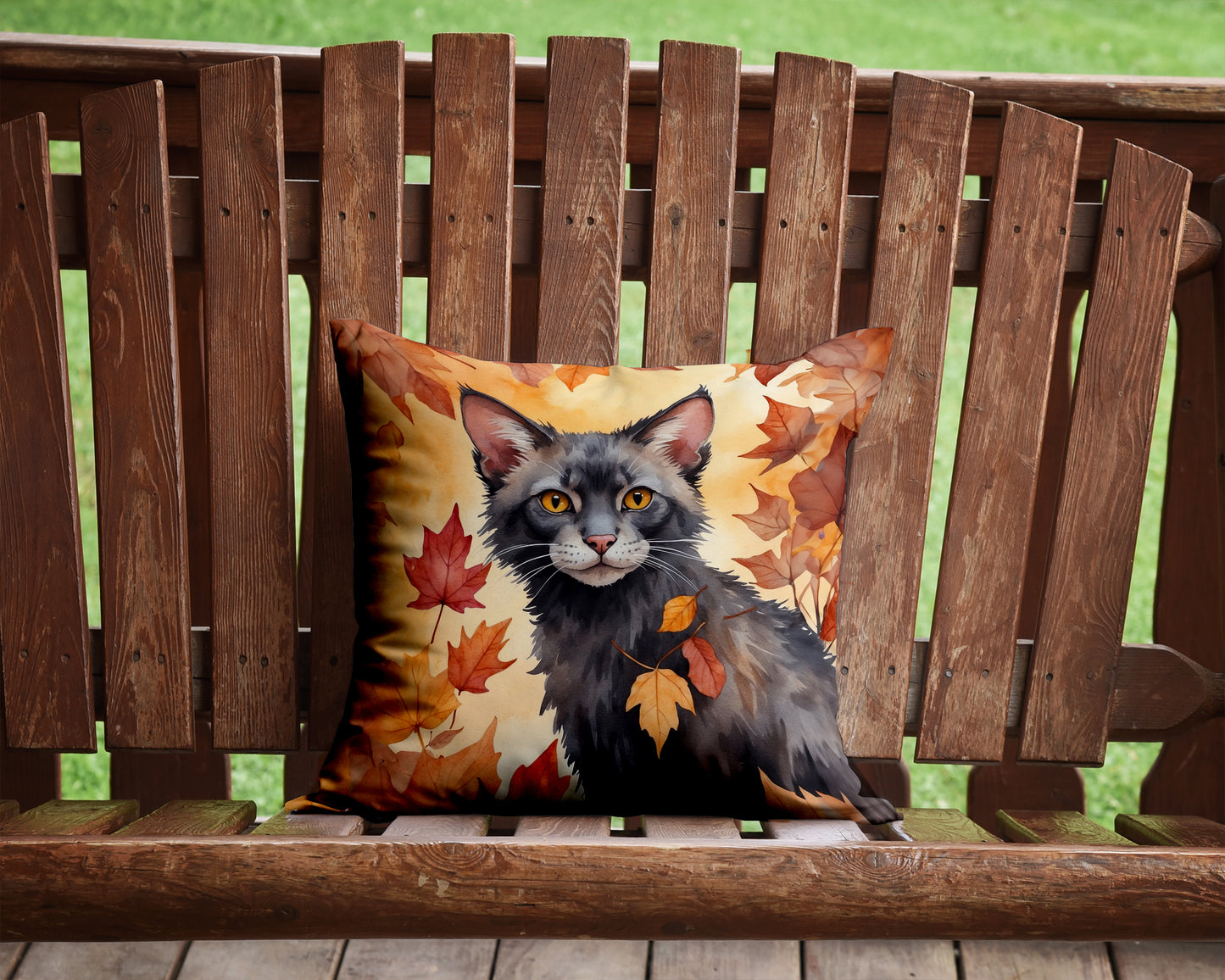 Lykoi Cat in Fall Leaves Throw Pillow