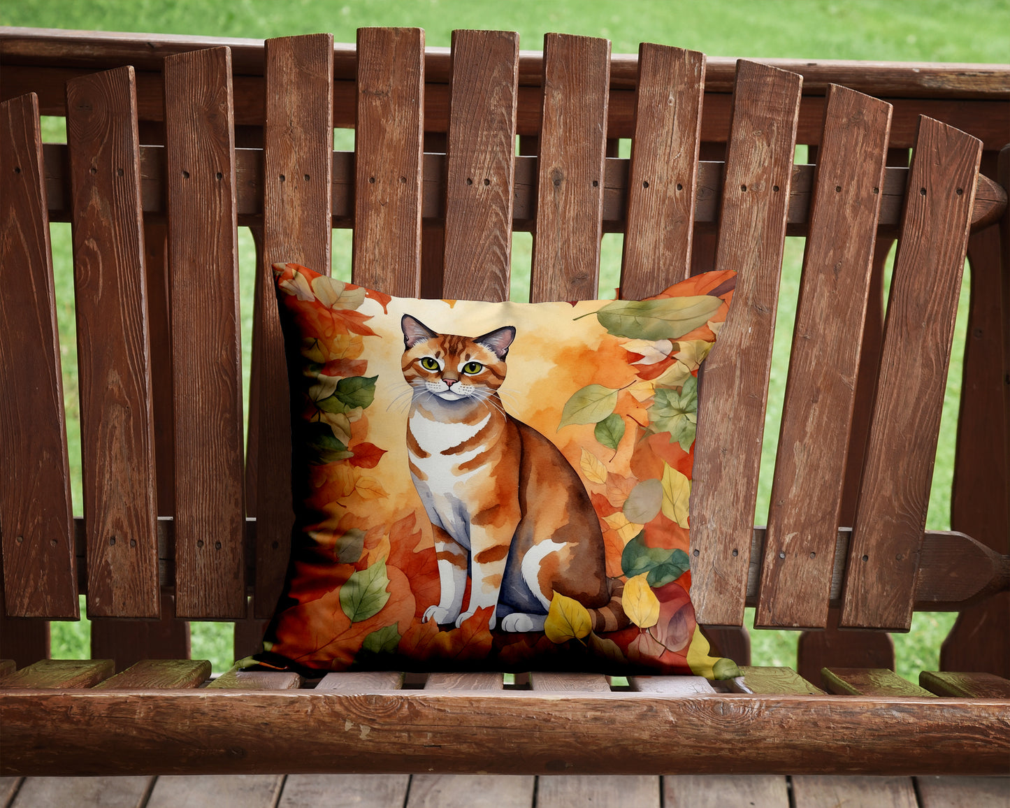 Malayan Cat in Fall Leaves Throw Pillow