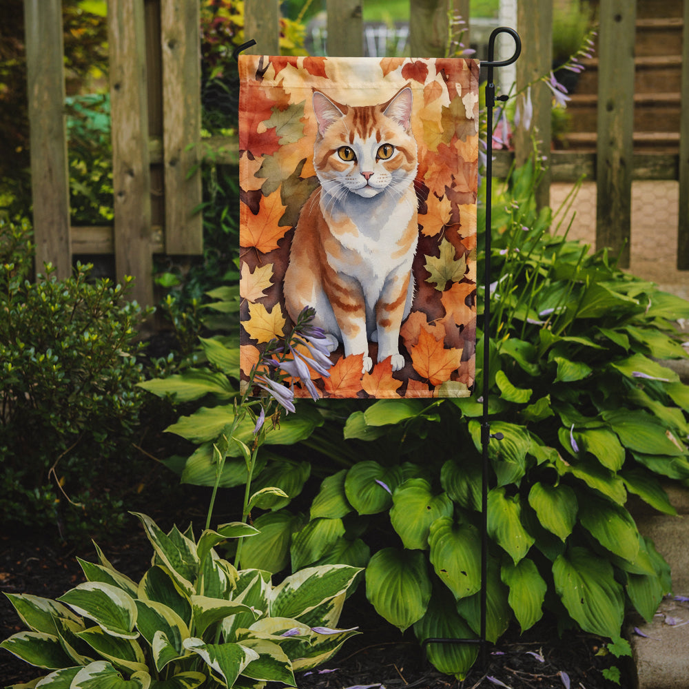 Manx Cat in Fall Leaves Garden Flag
