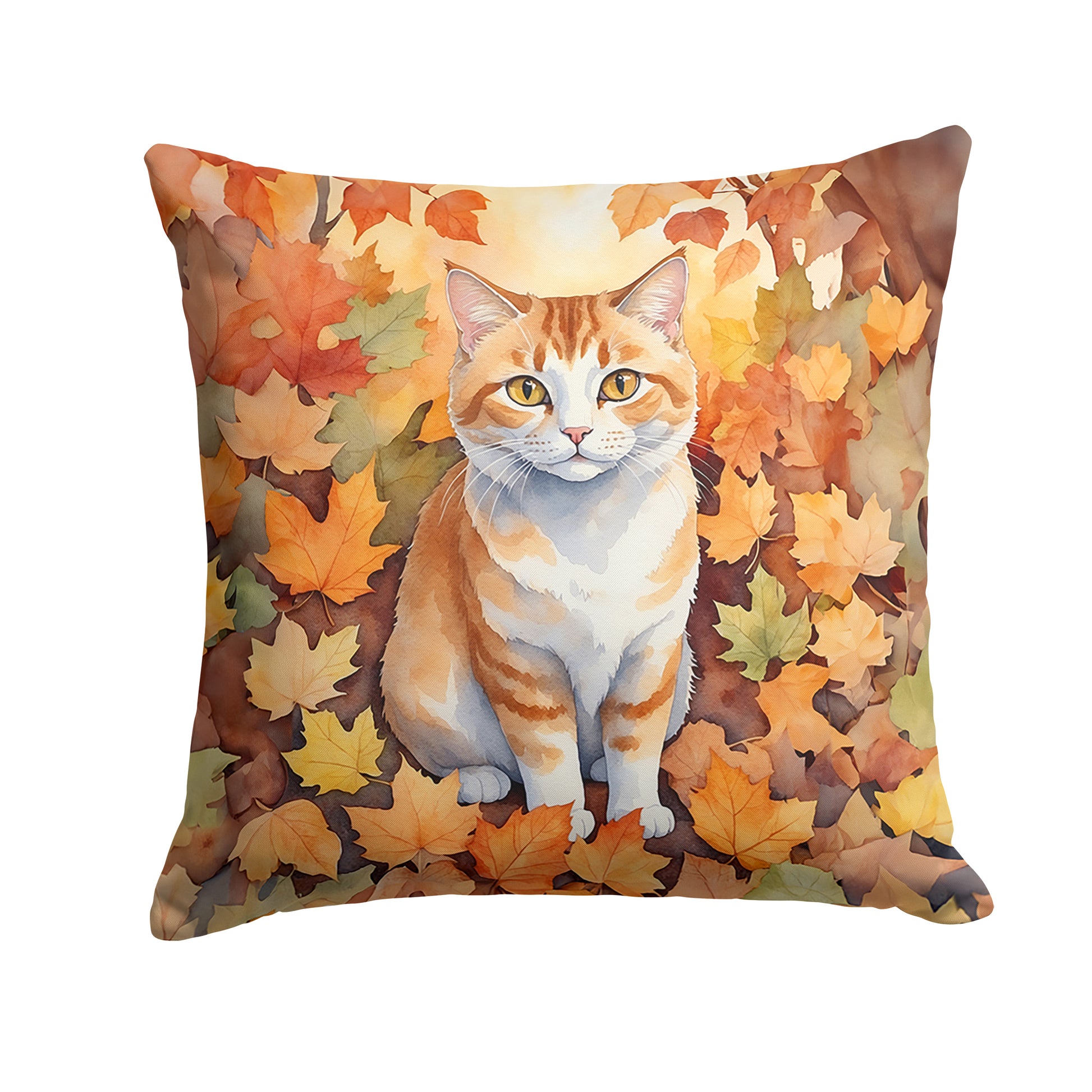 Buy this Manx Cat in Fall Leaves Throw Pillow