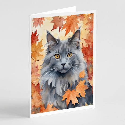 Buy this Nebelung Cat in Fall Leaves Greeting Cards Pack of 8