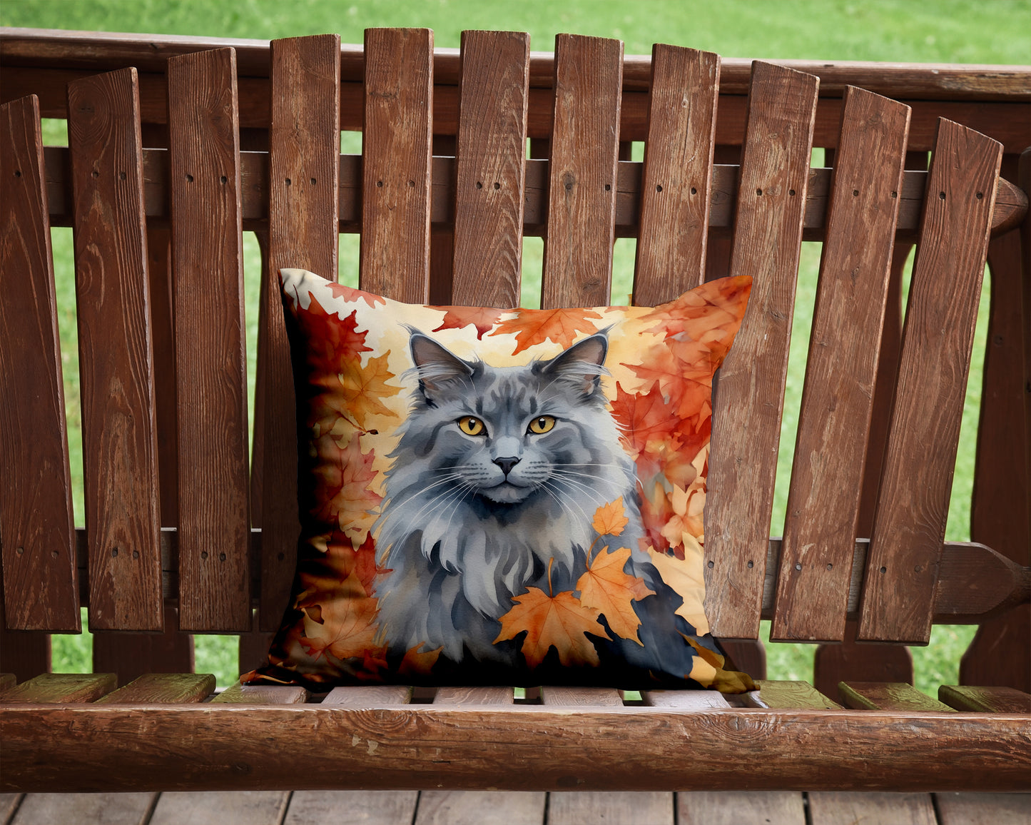 Nebelung Cat in Fall Leaves Throw Pillow