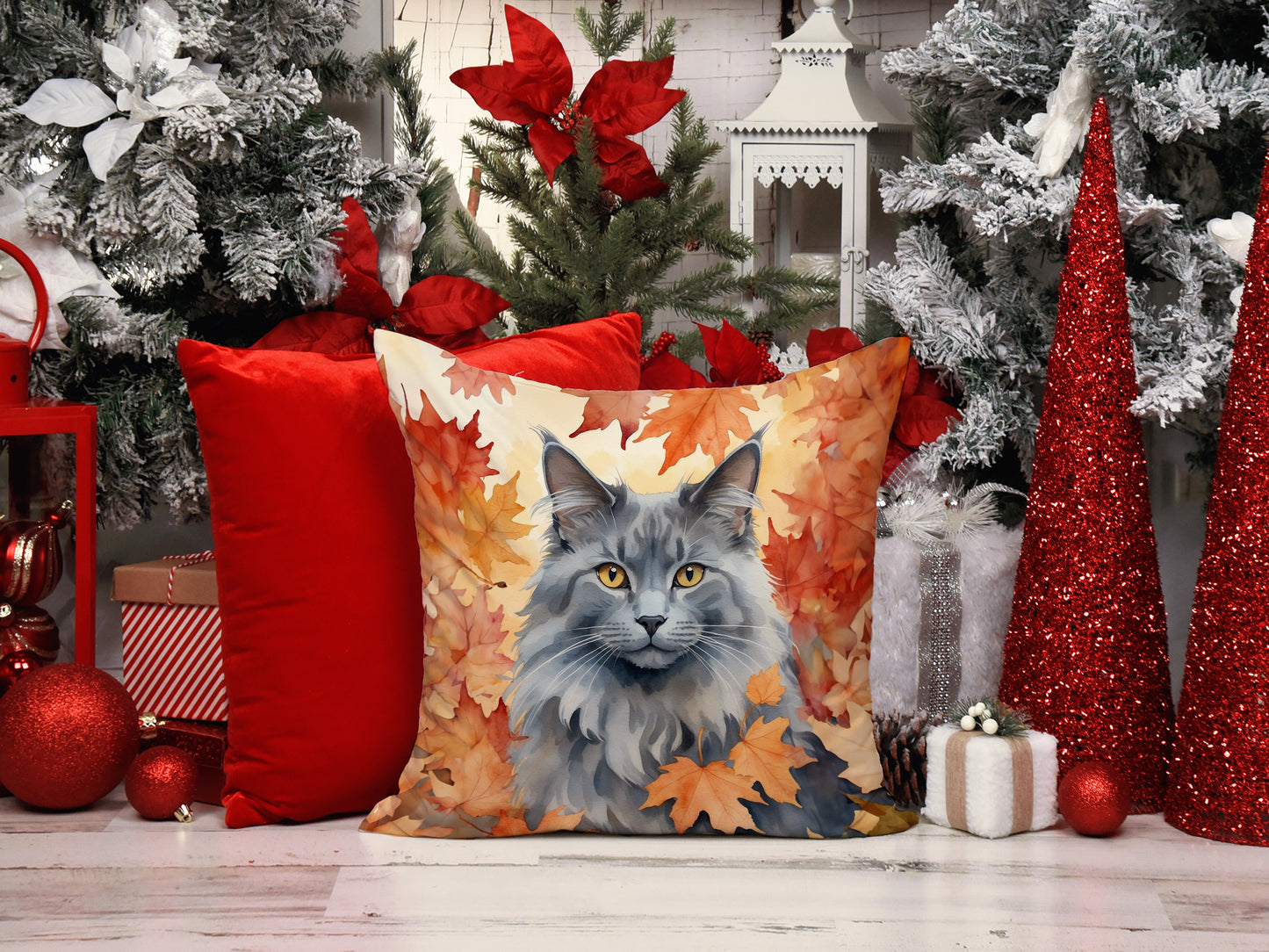 Nebelung Cat in Fall Leaves Throw Pillow