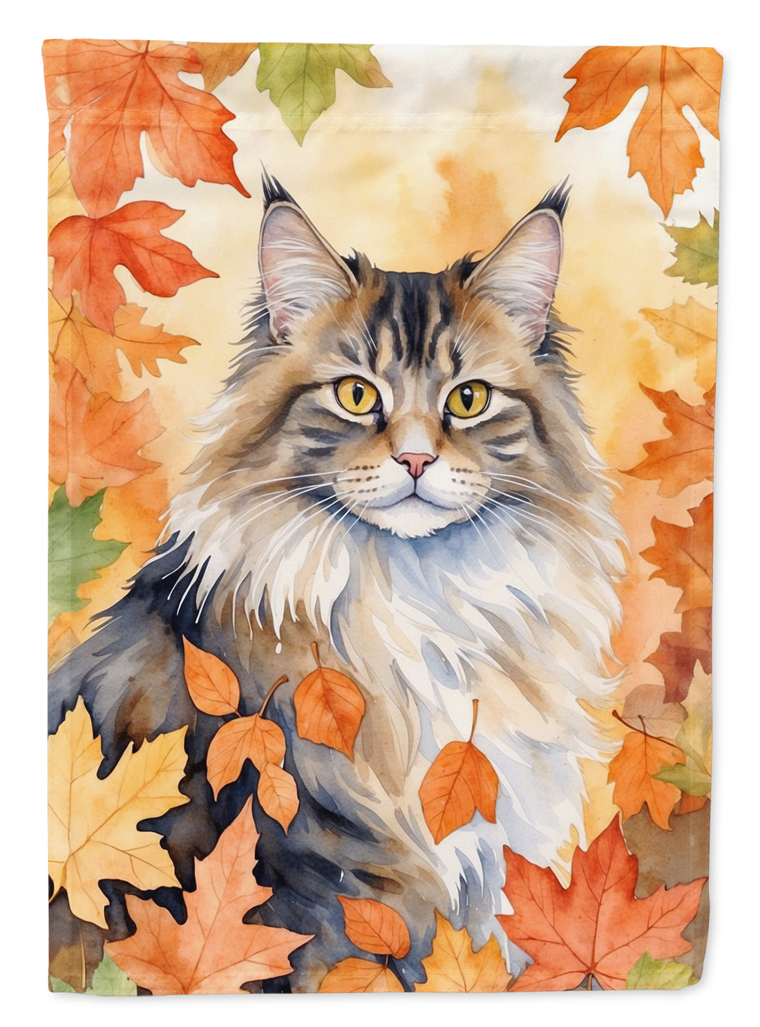 Buy this Norwegian Forest Cat in Fall Leaves House Flag