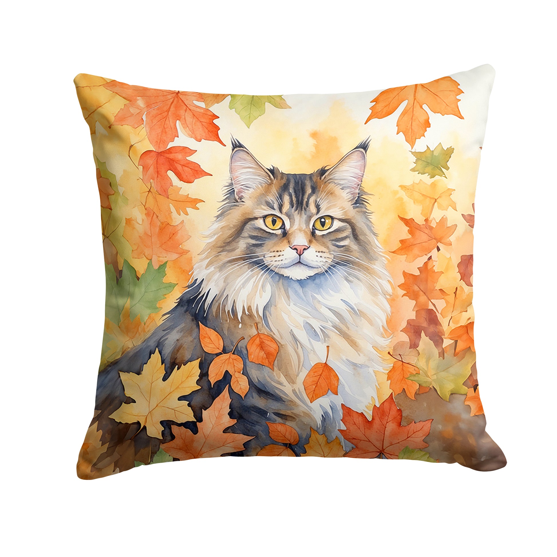 Buy this Norwegian Forest Cat in Fall Leaves Throw Pillow