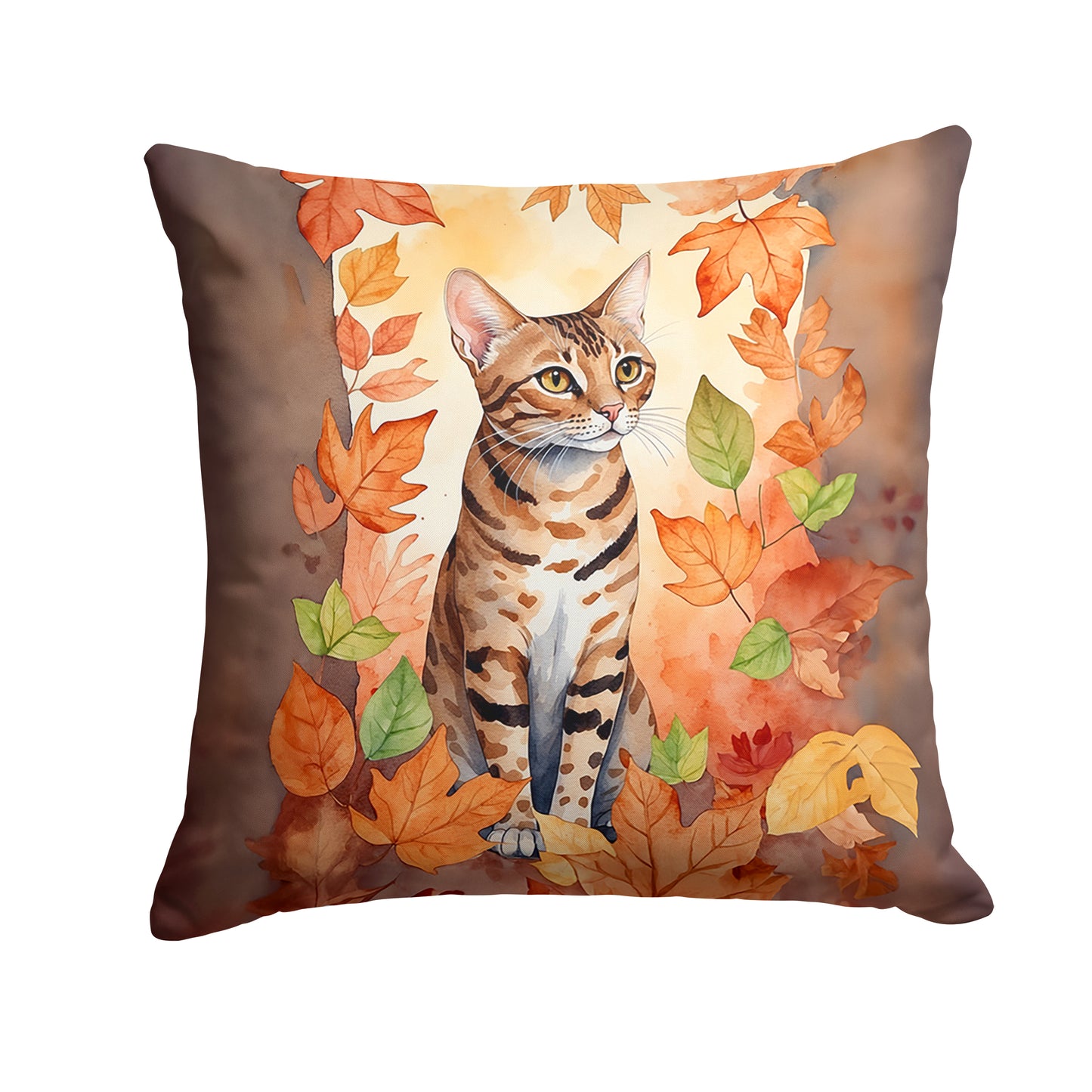 Buy this Ocicat Cat in Fall Leaves Throw Pillow