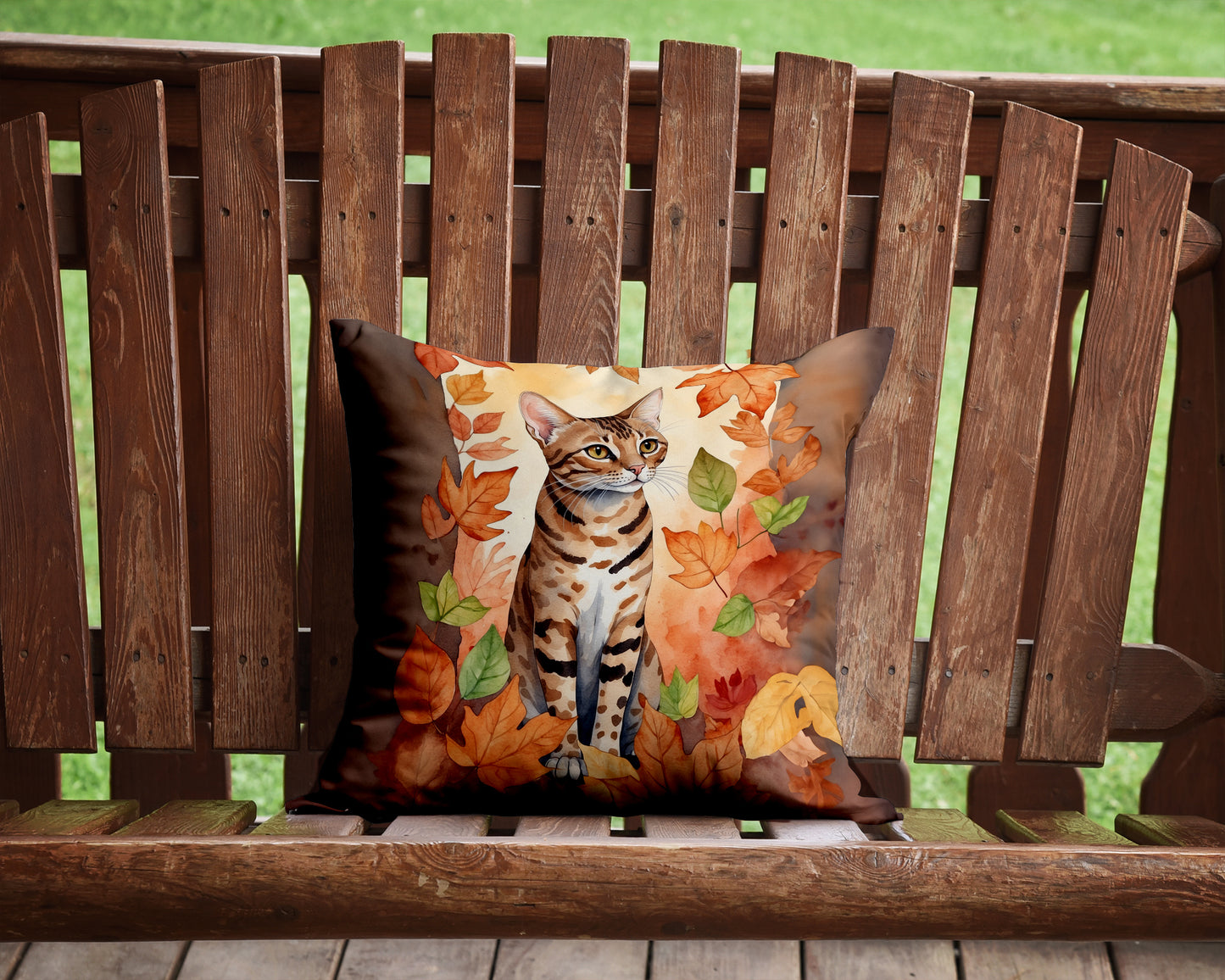 Ocicat Cat in Fall Leaves Throw Pillow