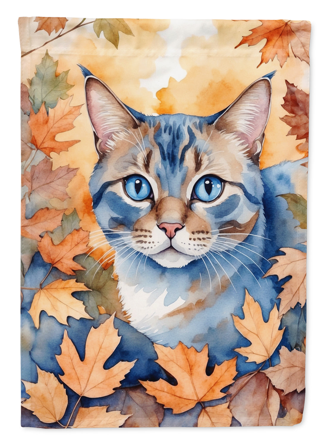 Buy this Ojos Azules Cat in Fall Leaves House Flag