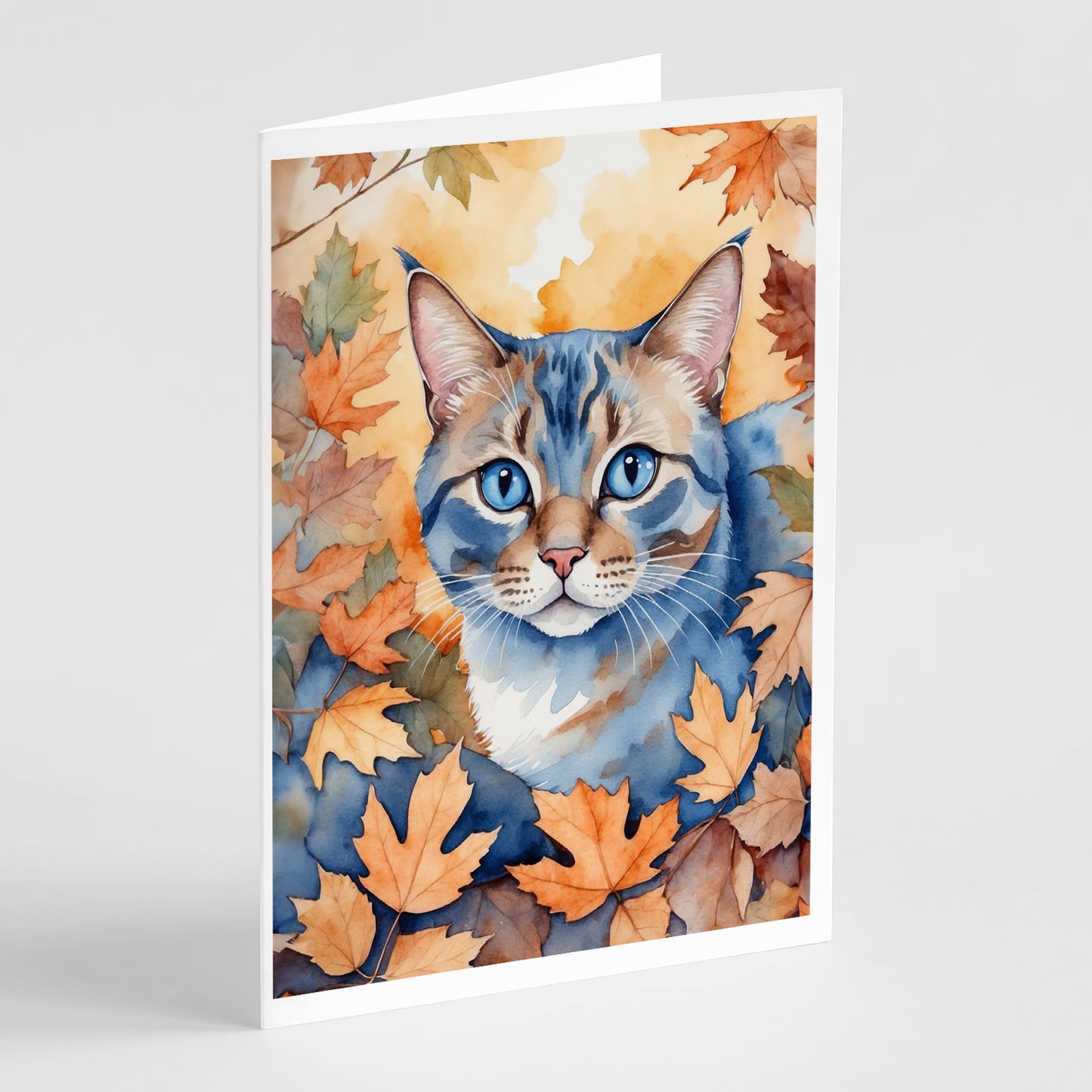 Buy this Ojos Azules Cat in Fall Leaves Greeting Cards Pack of 8