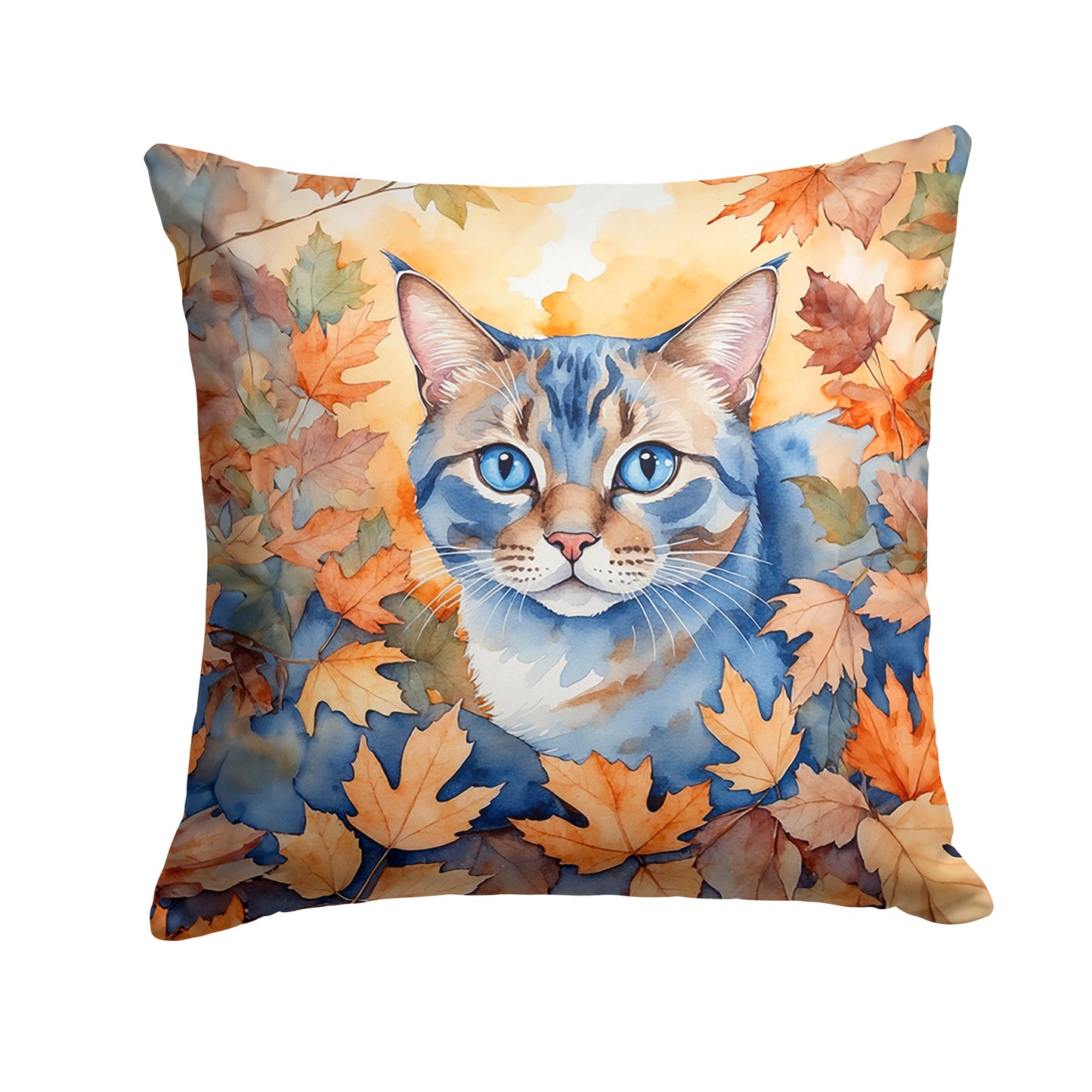 Buy this Ojos Azules Cat in Fall Leaves Throw Pillow