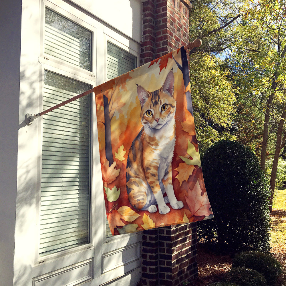 Oregon Rex Cat in Fall Leaves House Flag