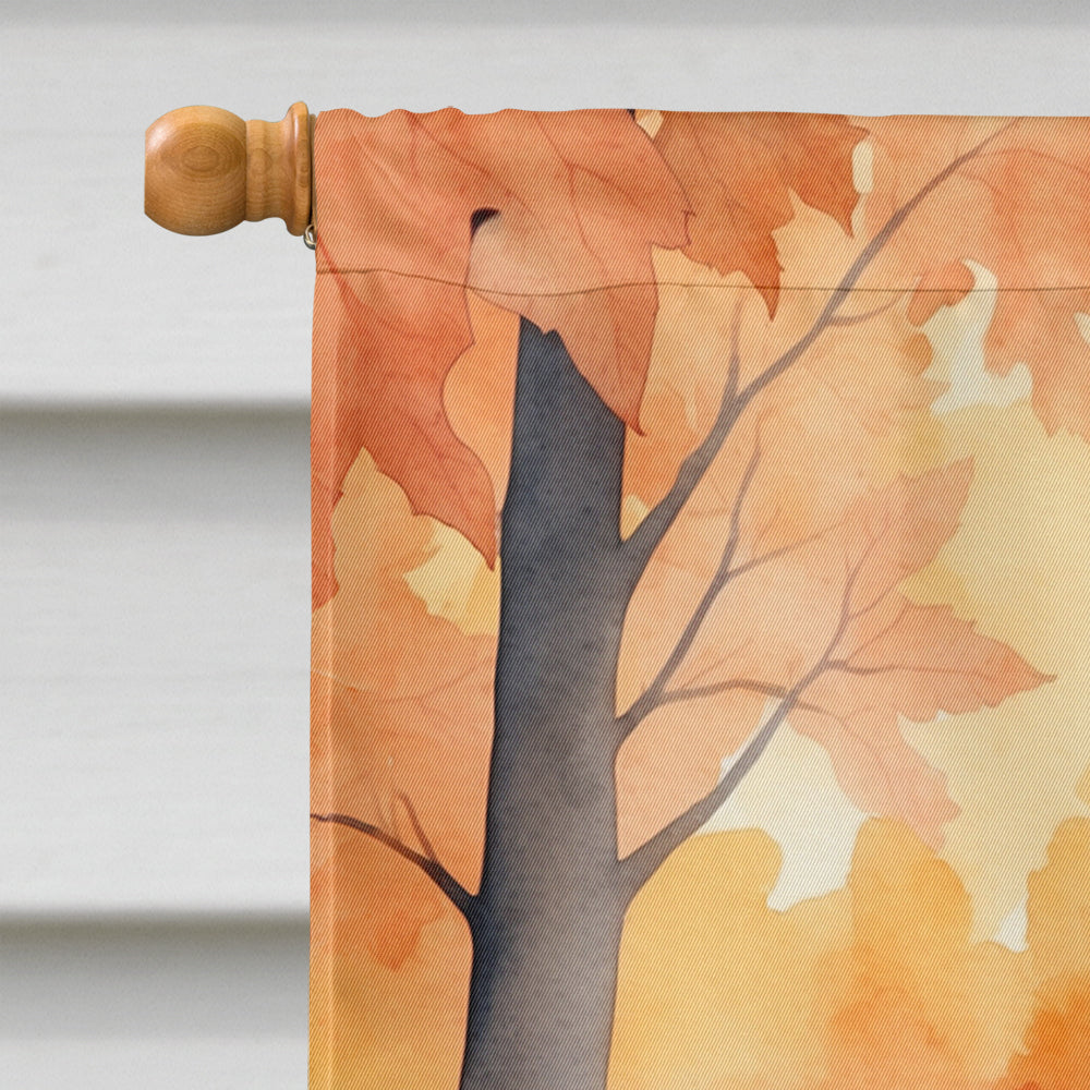 Oregon Rex Cat in Fall Leaves House Flag