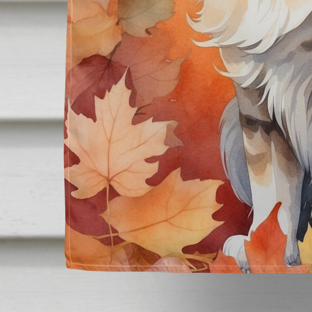 Oriental Longhair Cat in Fall Leaves House Flag