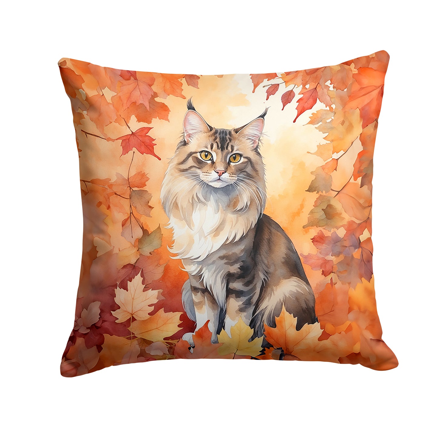 Buy this Oriental Longhair Cat in Fall Leaves Throw Pillow