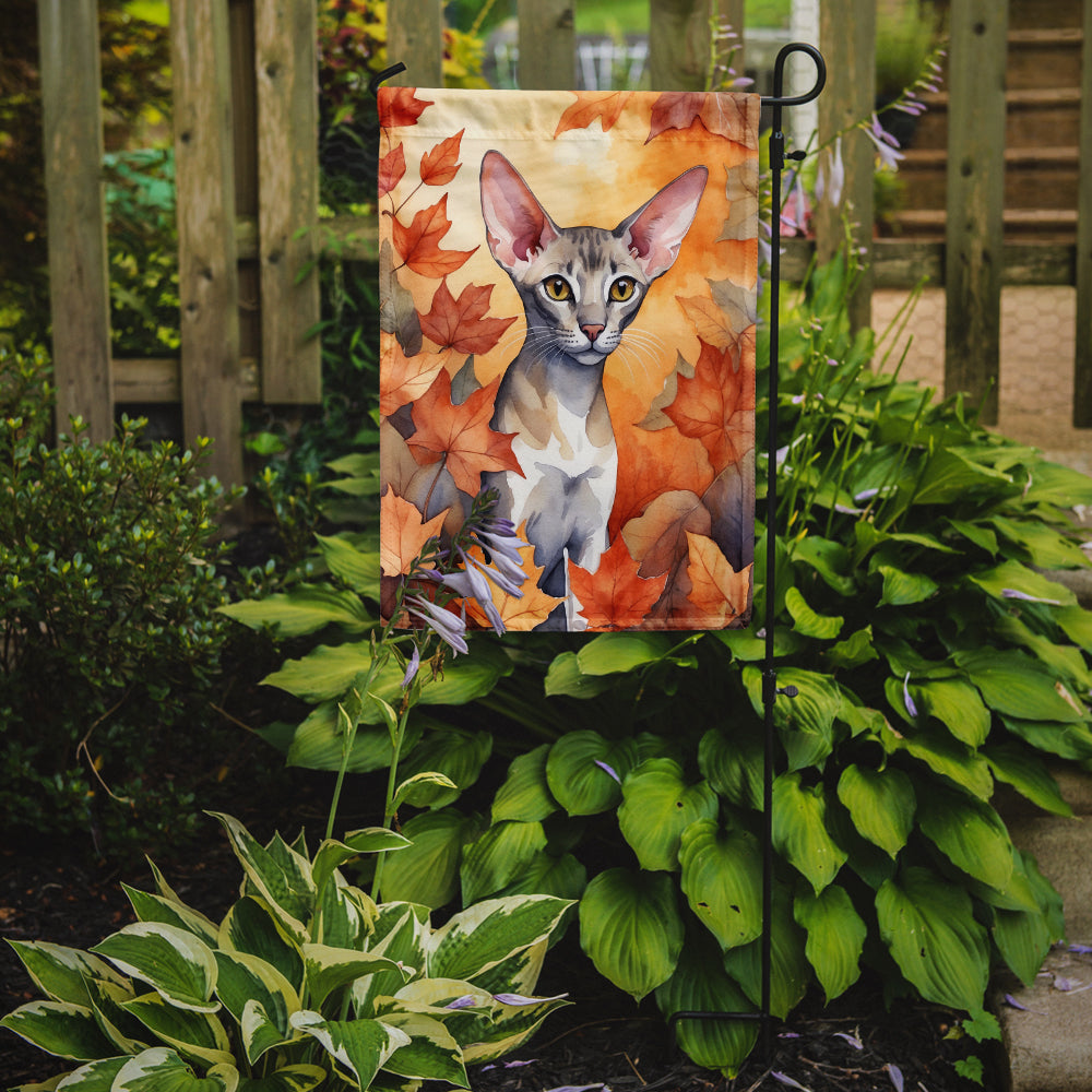 Oriental Shorthair Cat in Fall Leaves Garden Flag