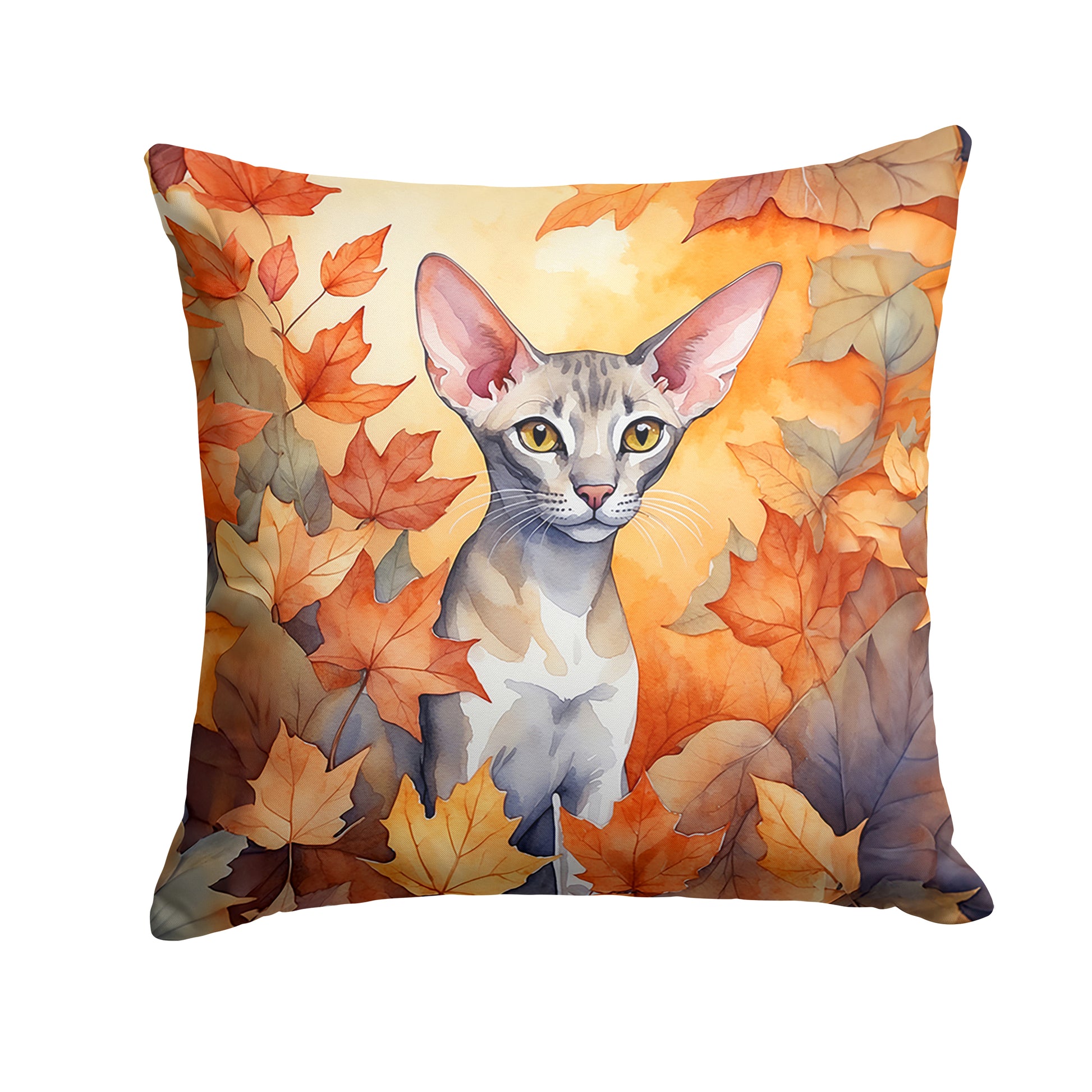 Buy this Oriental Shorthair Cat in Fall Leaves Throw Pillow