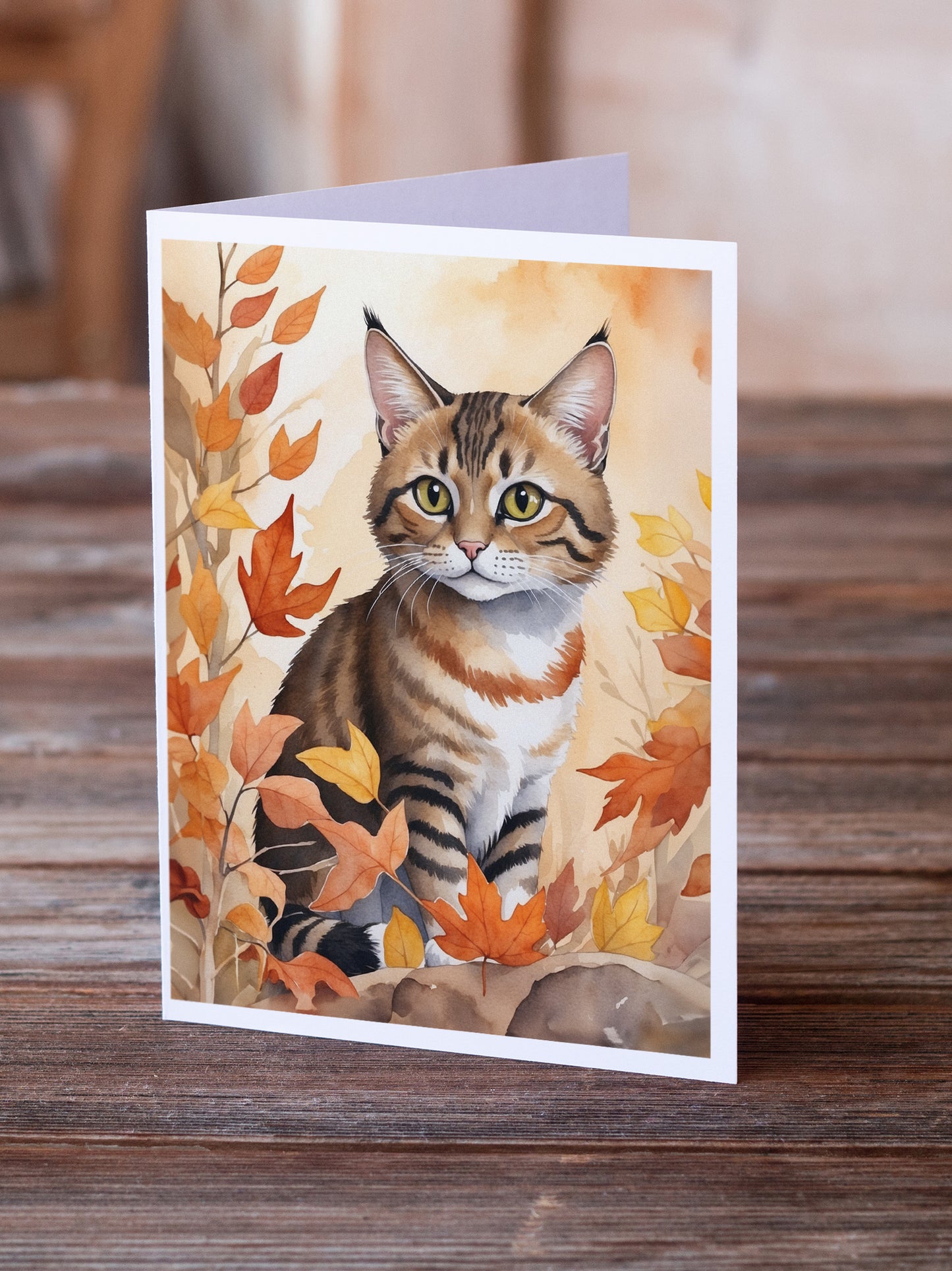 Owyhee Bob Cat in Fall Leaves Greeting Cards Pack of 8