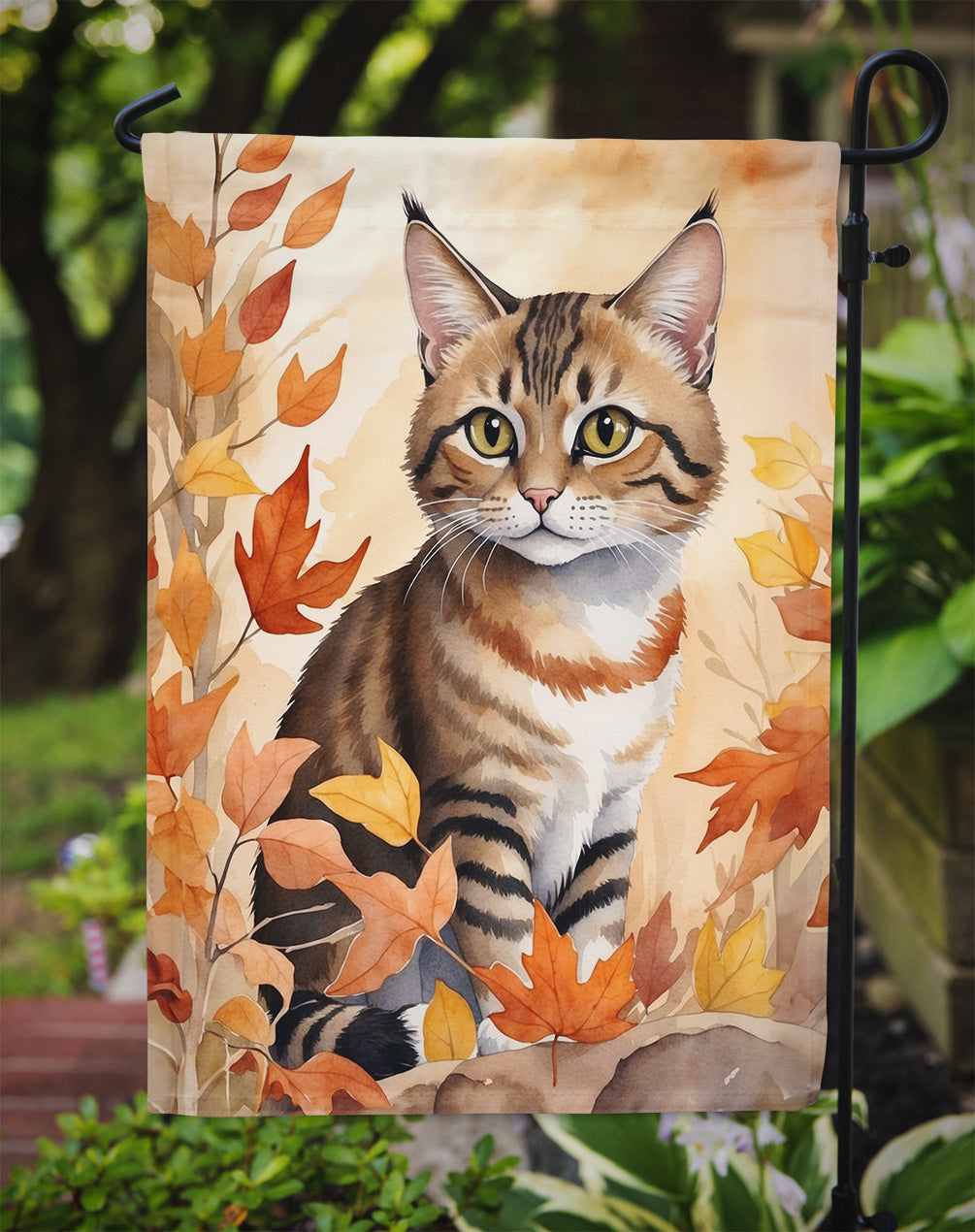 Owyhee Bob Cat in Fall Leaves Garden Flag