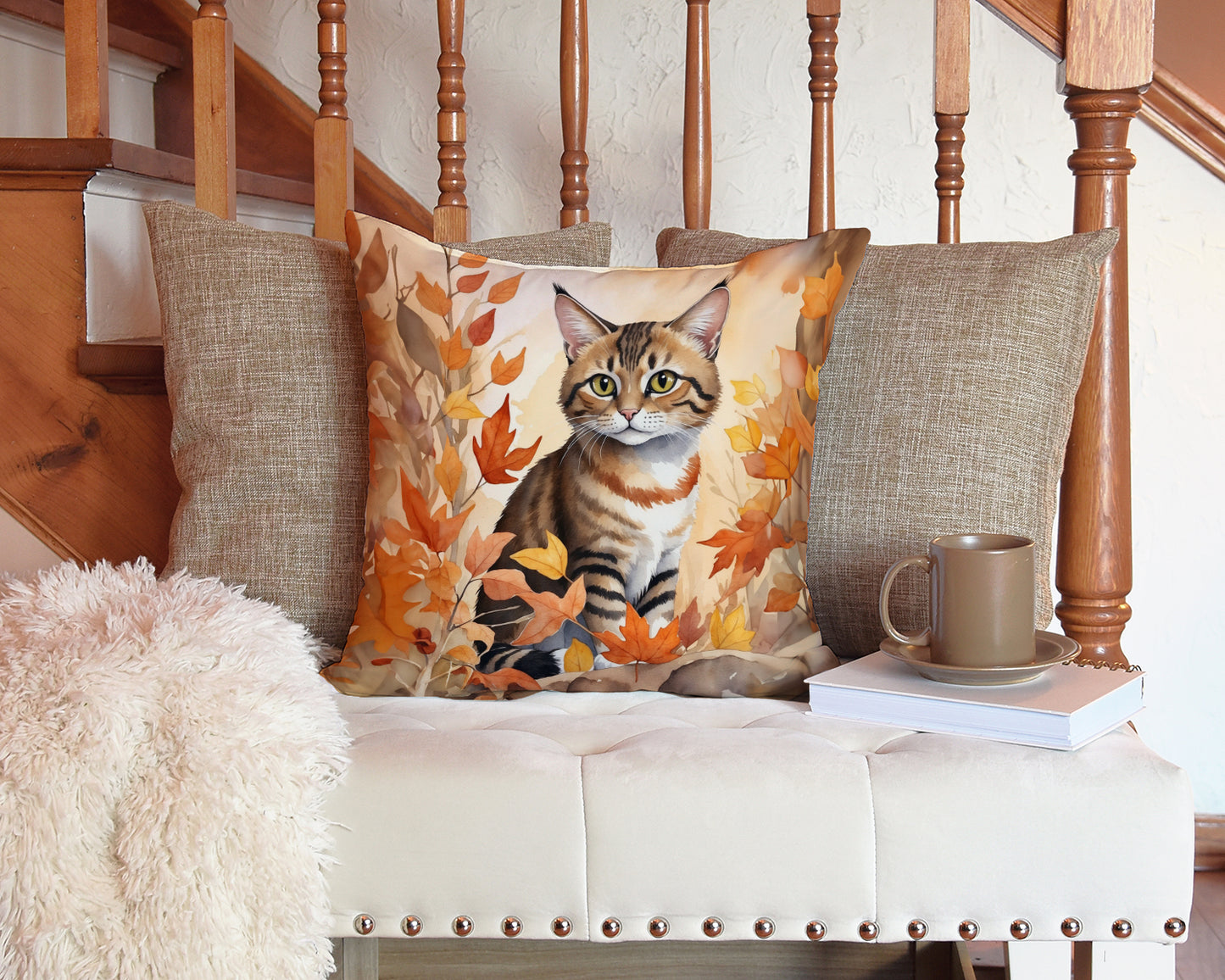 Owyhee Bob Cat in Fall Leaves Throw Pillow