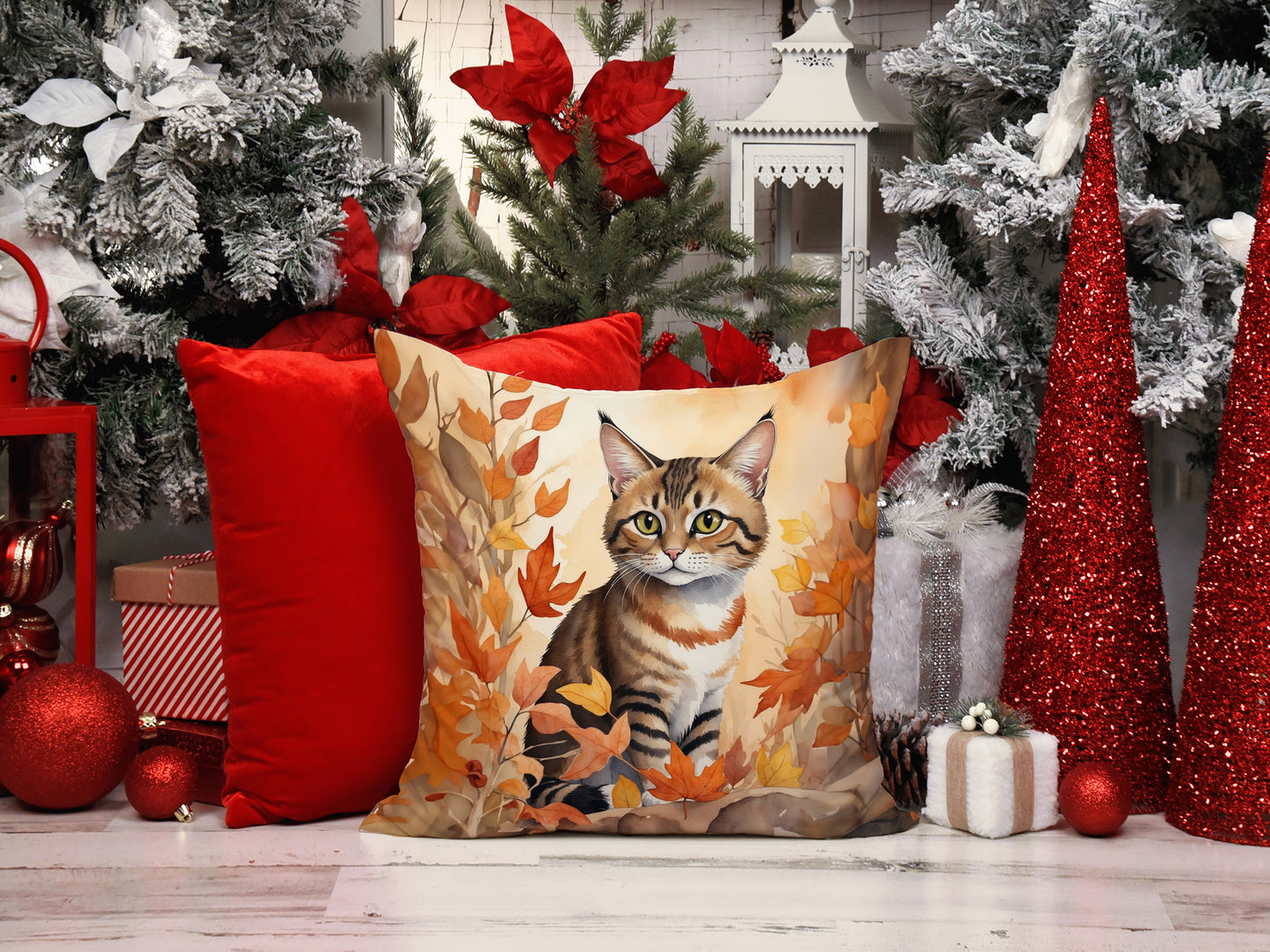 Owyhee Bob Cat in Fall Leaves Throw Pillow