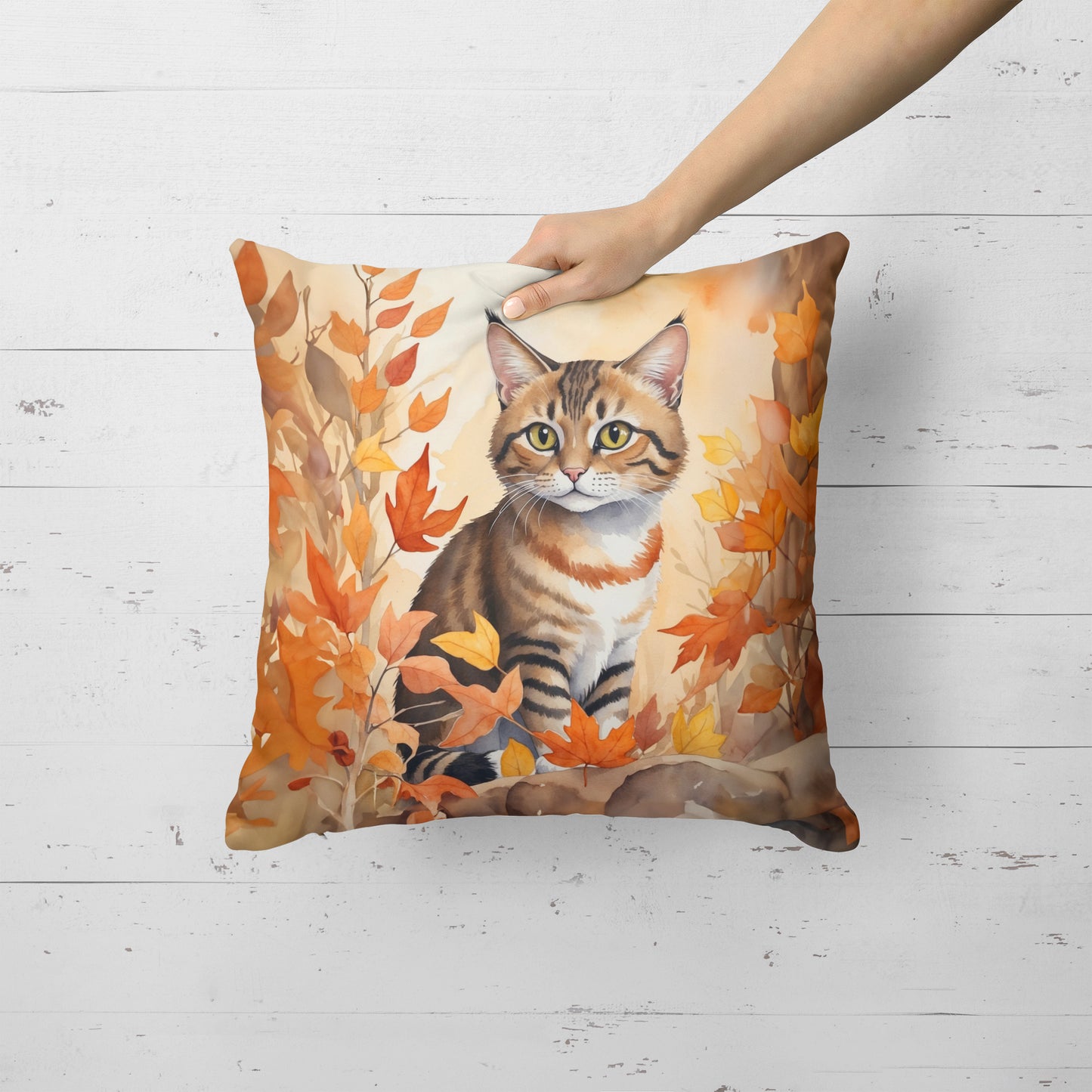 Owyhee Bob Cat in Fall Leaves Throw Pillow