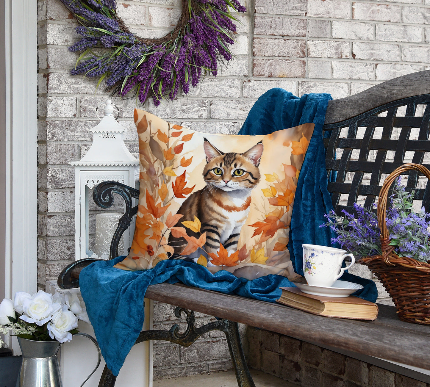 Owyhee Bob Cat in Fall Leaves Throw Pillow