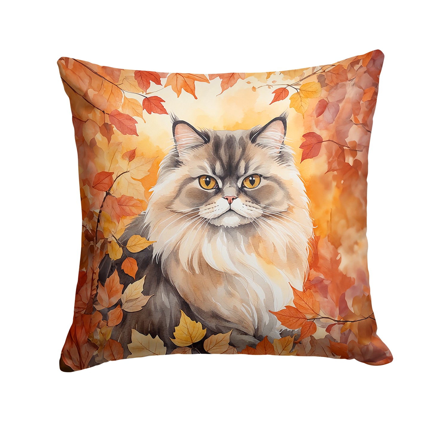 Buy this Persian Cat in Fall Leaves Throw Pillow