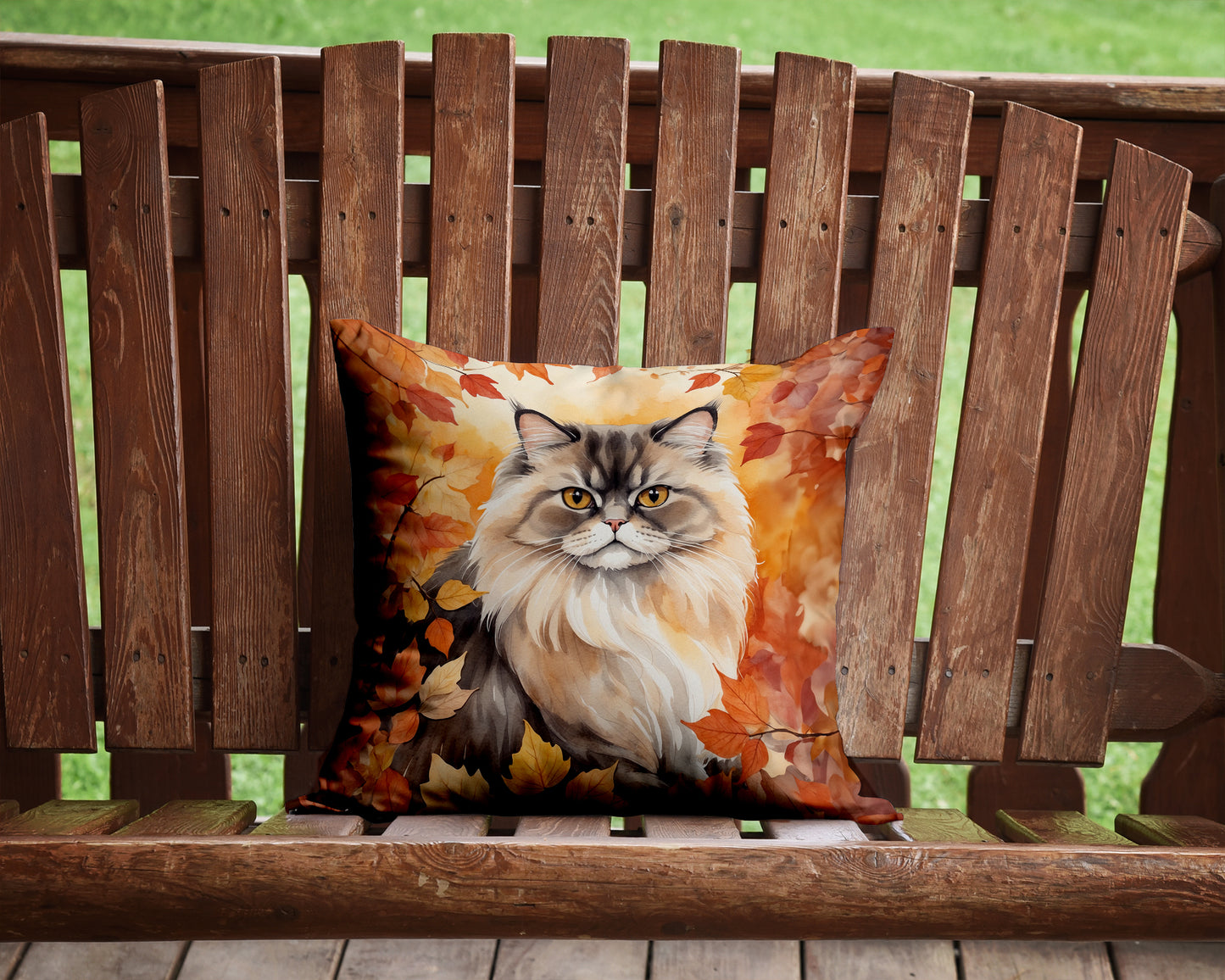 Persian Cat in Fall Leaves Throw Pillow